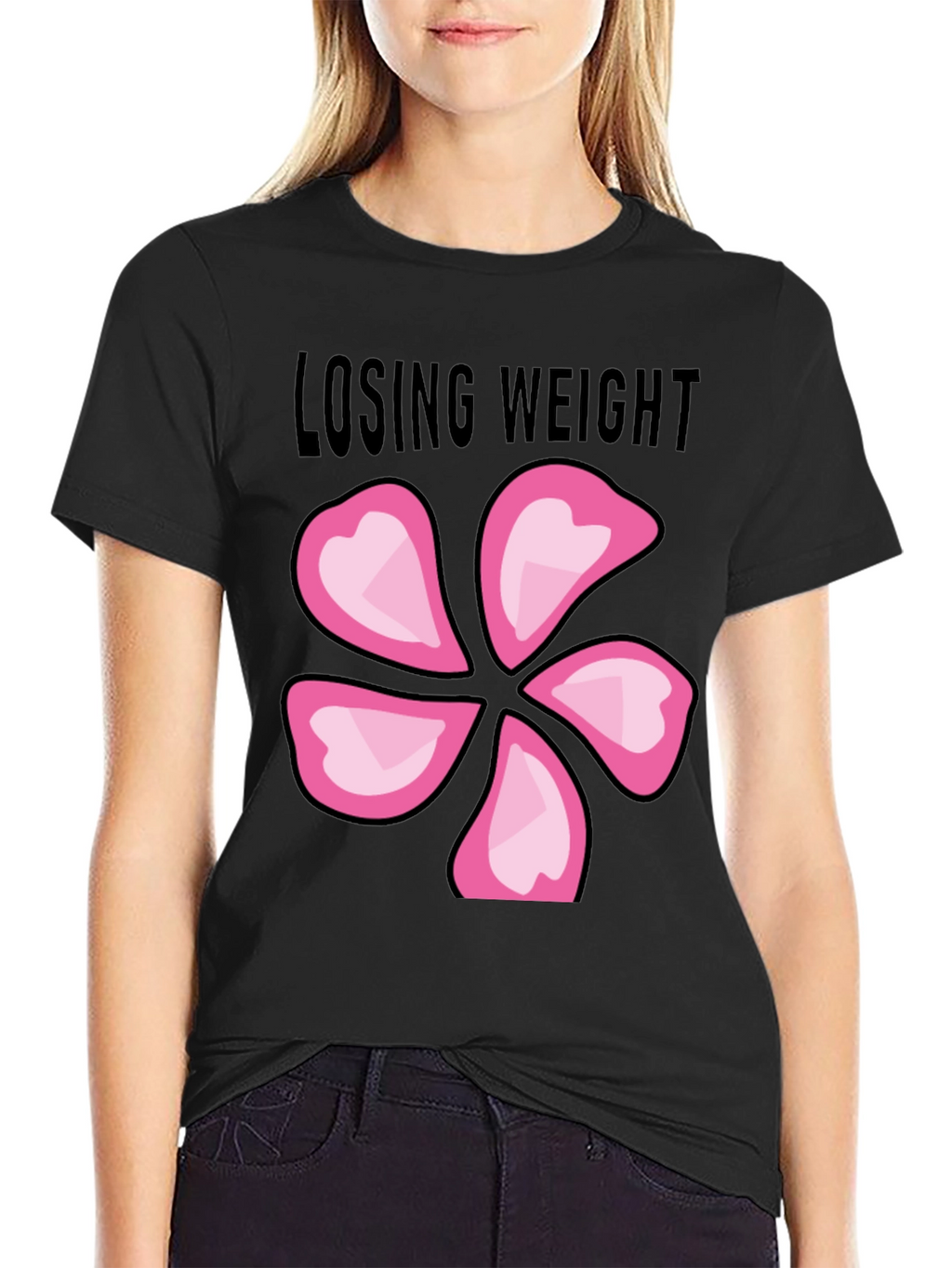 Losing Weight Flower T-Shirt - Black