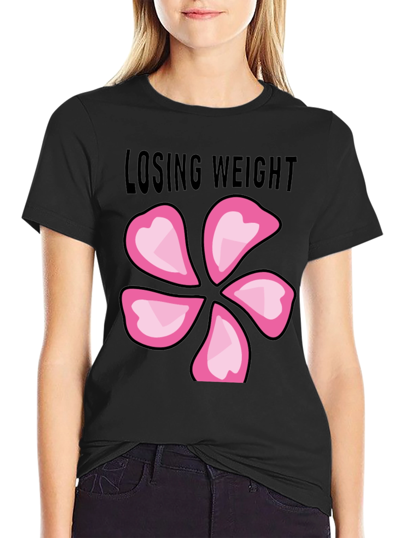 Losing Weight Flower T-Shirt - Black