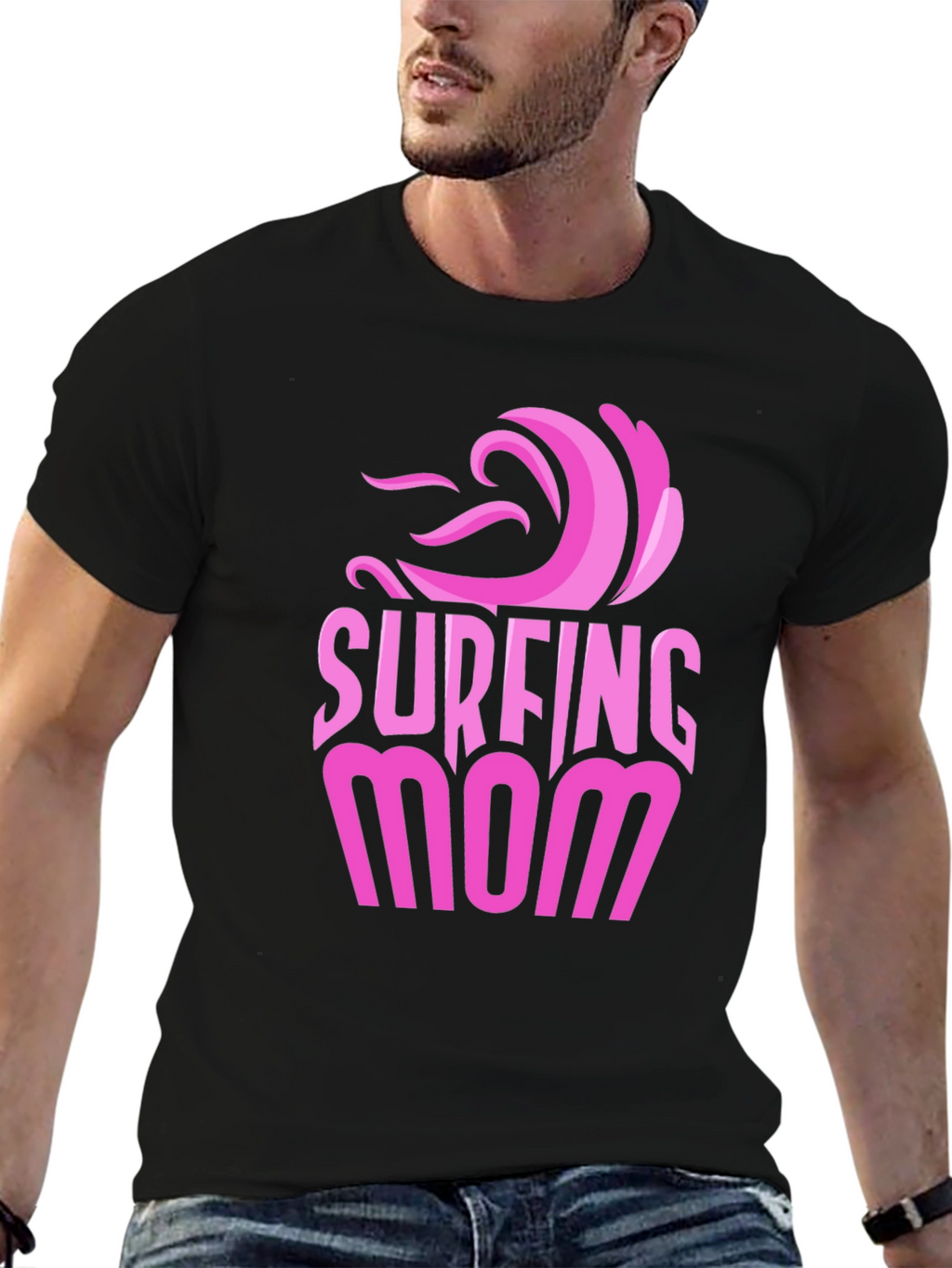 Surfing Mom Graphic Tee - Black Unisex T-Shirt