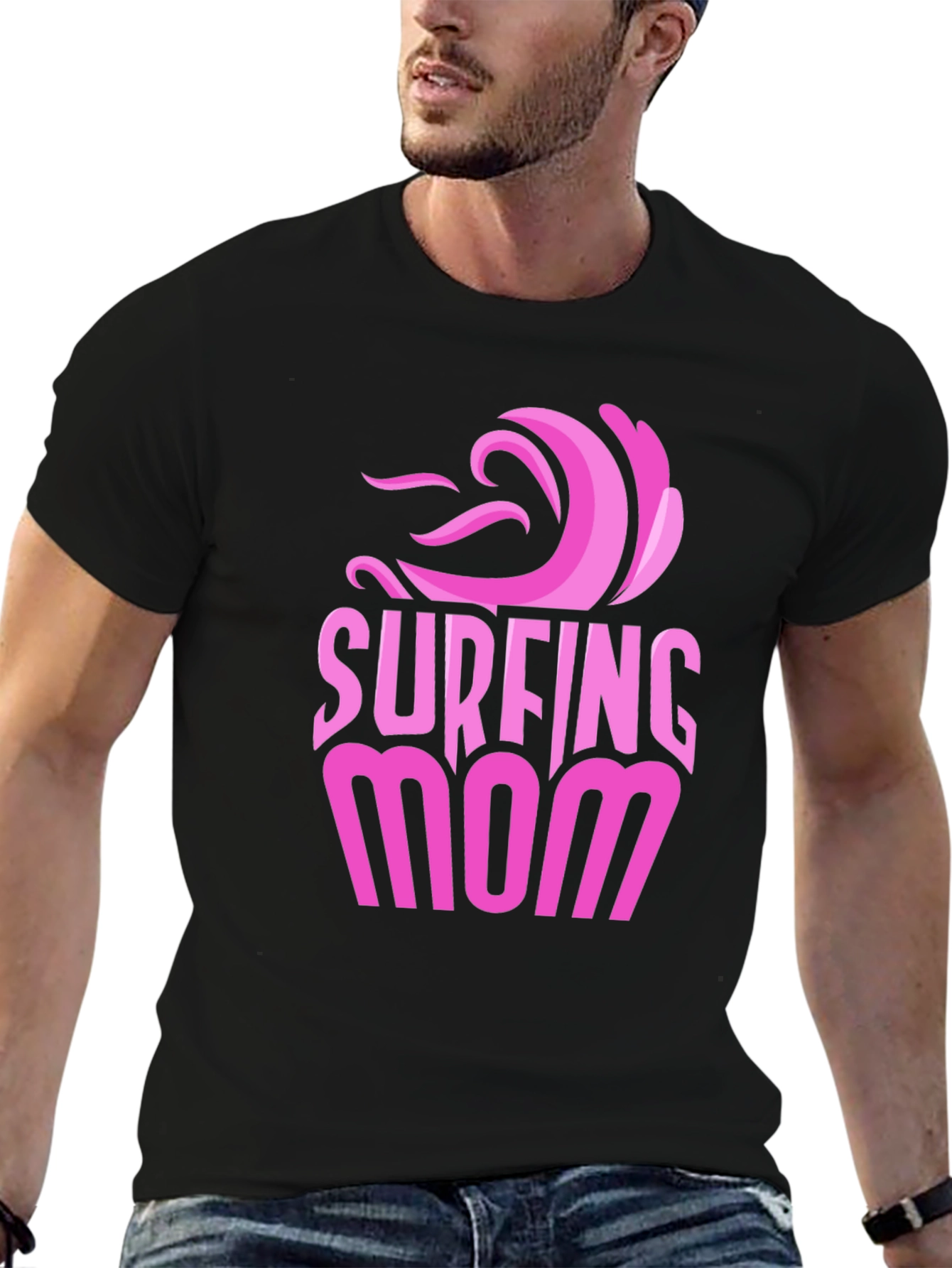 Surfing Mom Graphic Tee - Black Unisex T-Shirt