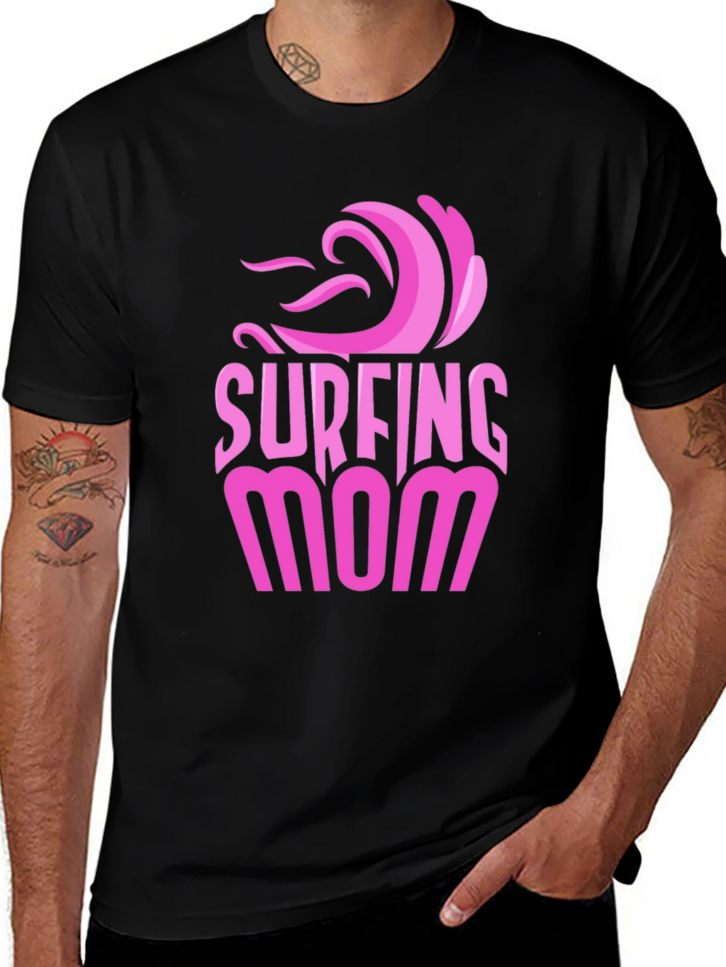 Surfing Mom Graphic Tee - Black Unisex T-Shirt