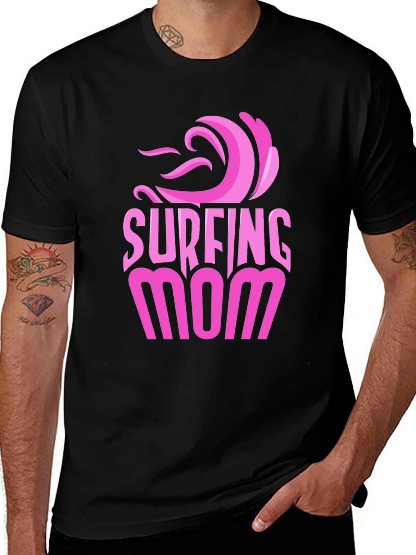 Surfing Mom Graphic Tee - Black Unisex T-Shirt