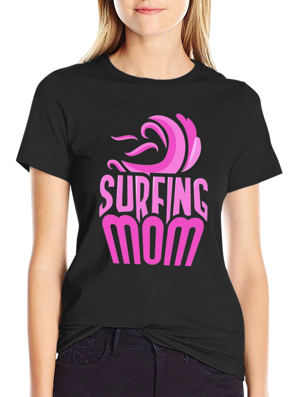 Surfing Mom Graphic Tee - Black Unisex T-Shirt