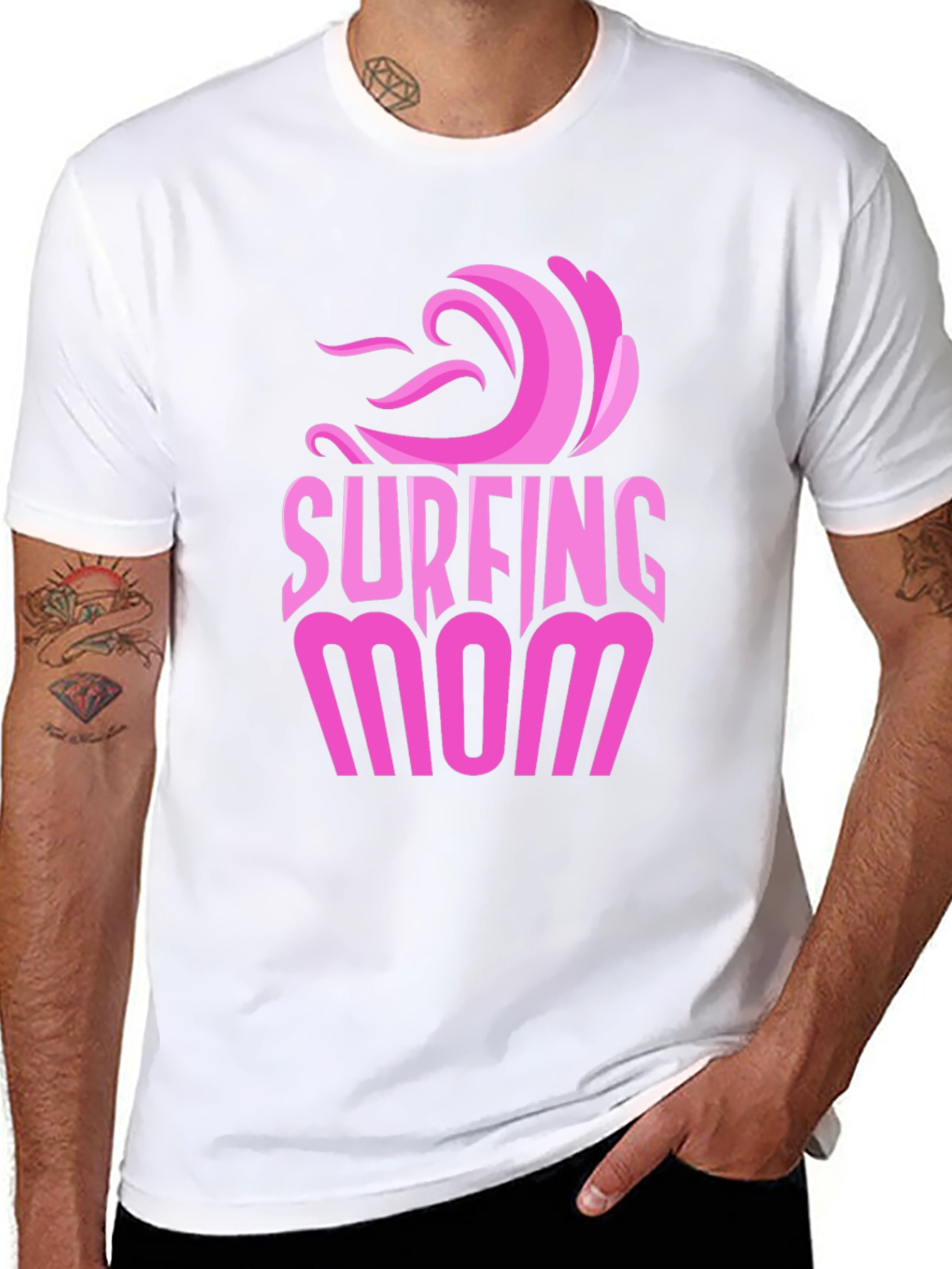 Surfing Mom Graphic Tee - Black Unisex T-Shirt