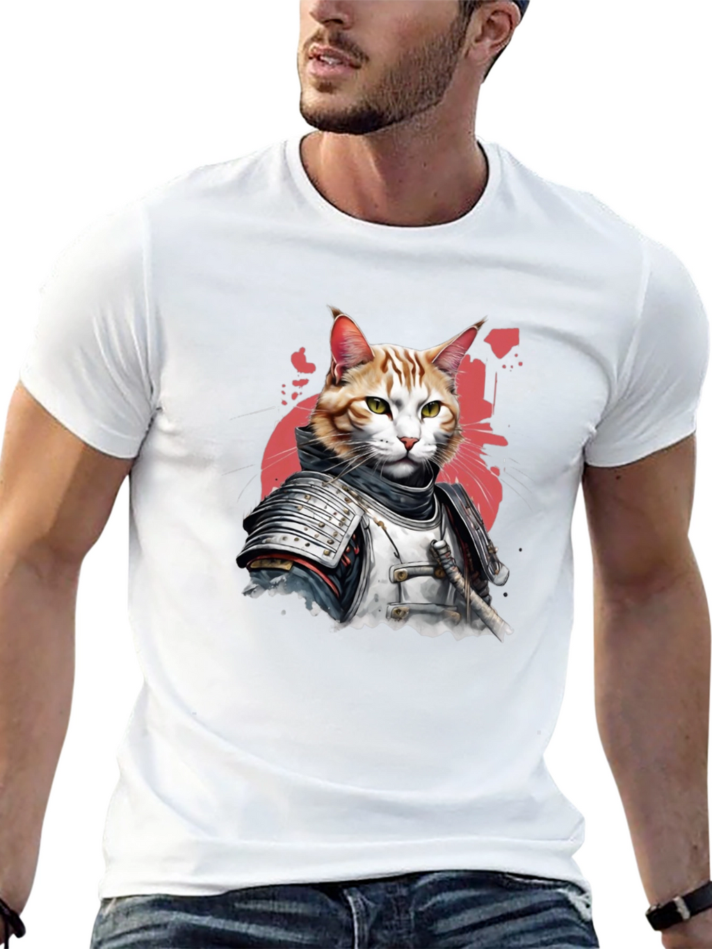 Samurai Cat T-Shirt - Warrior Feline Tee