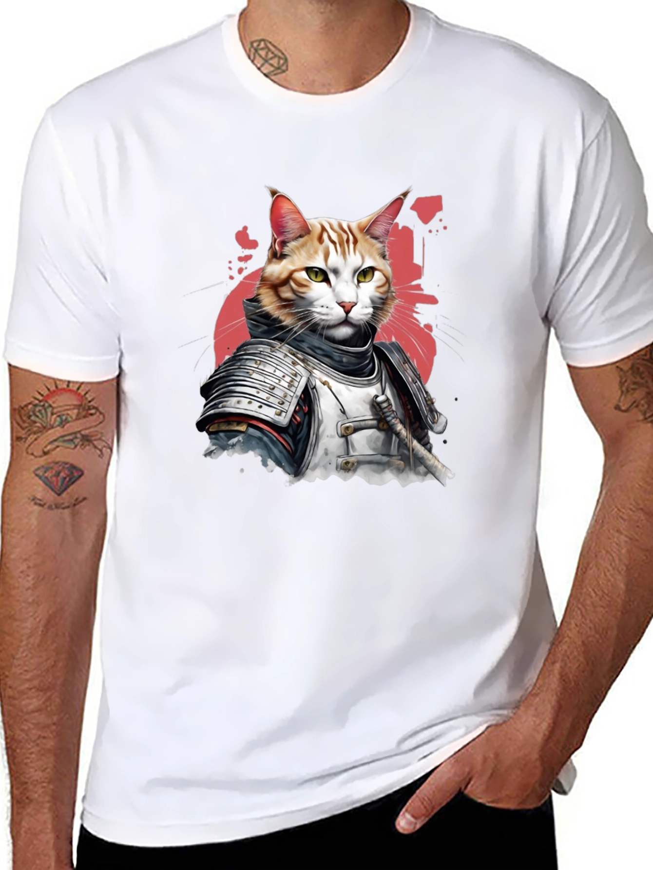 Samurai Cat T-Shirt - Warrior Feline Tee