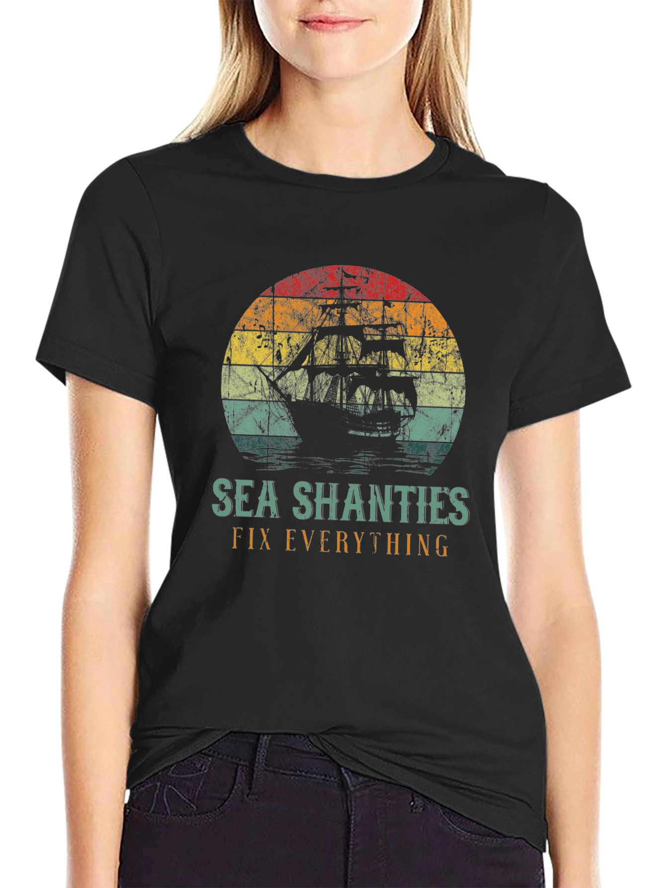 Sea Shanties T-Shirt - Fix Everything - Retro Ship Design