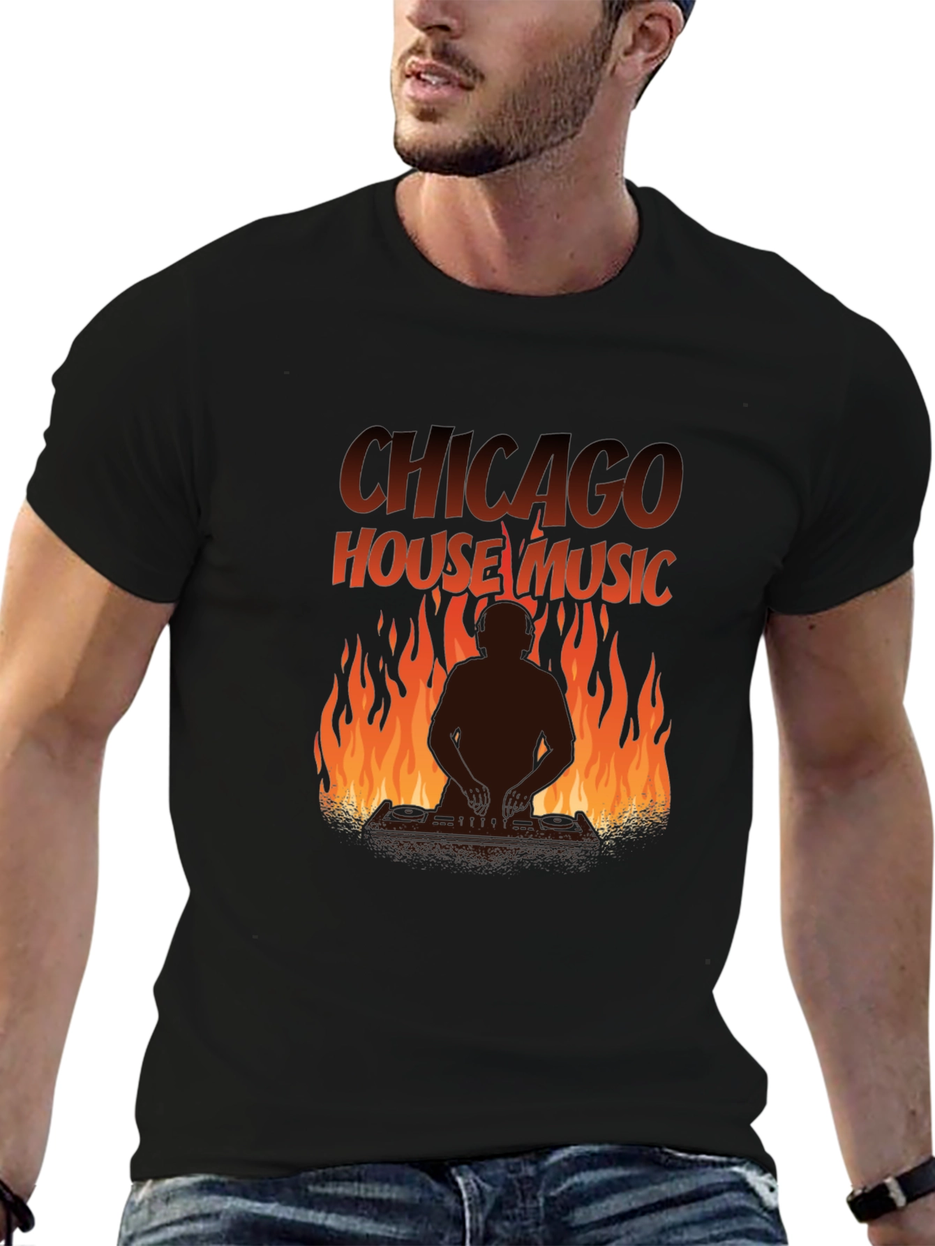 Chicago House Music T-Shirt DJ Fire Graphic Tee