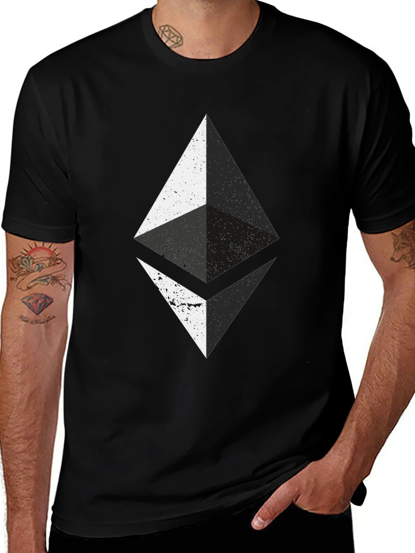 Ethereum Crypto Distressed Graphic Tee - Black Cotton T-Shirt
