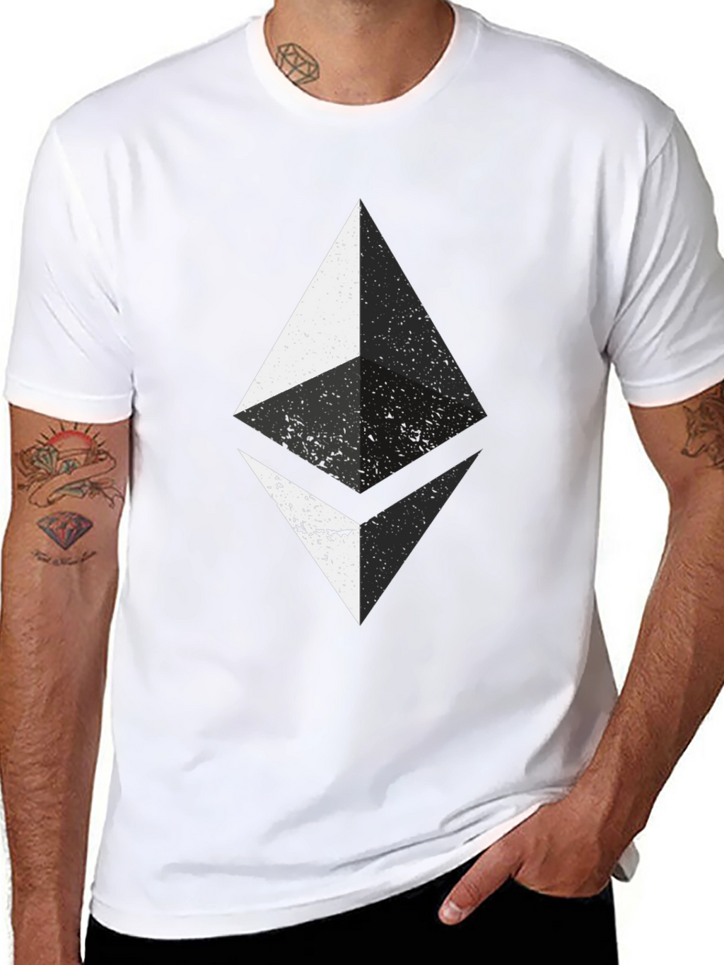 Ethereum Crypto Distressed Graphic Tee - Black Cotton T-Shirt
