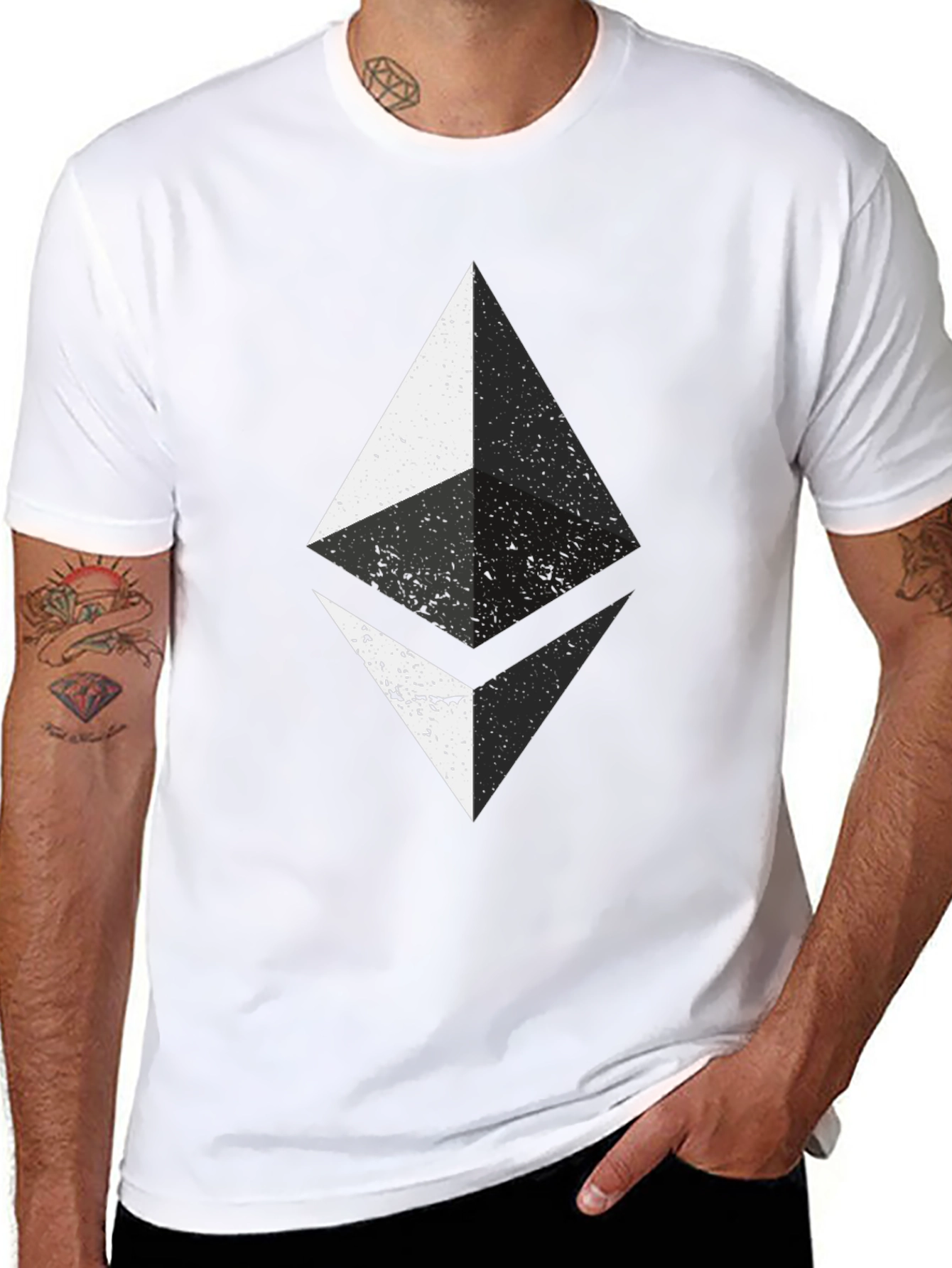 Ethereum Crypto Distressed Graphic Tee - Black Cotton T-Shirt
