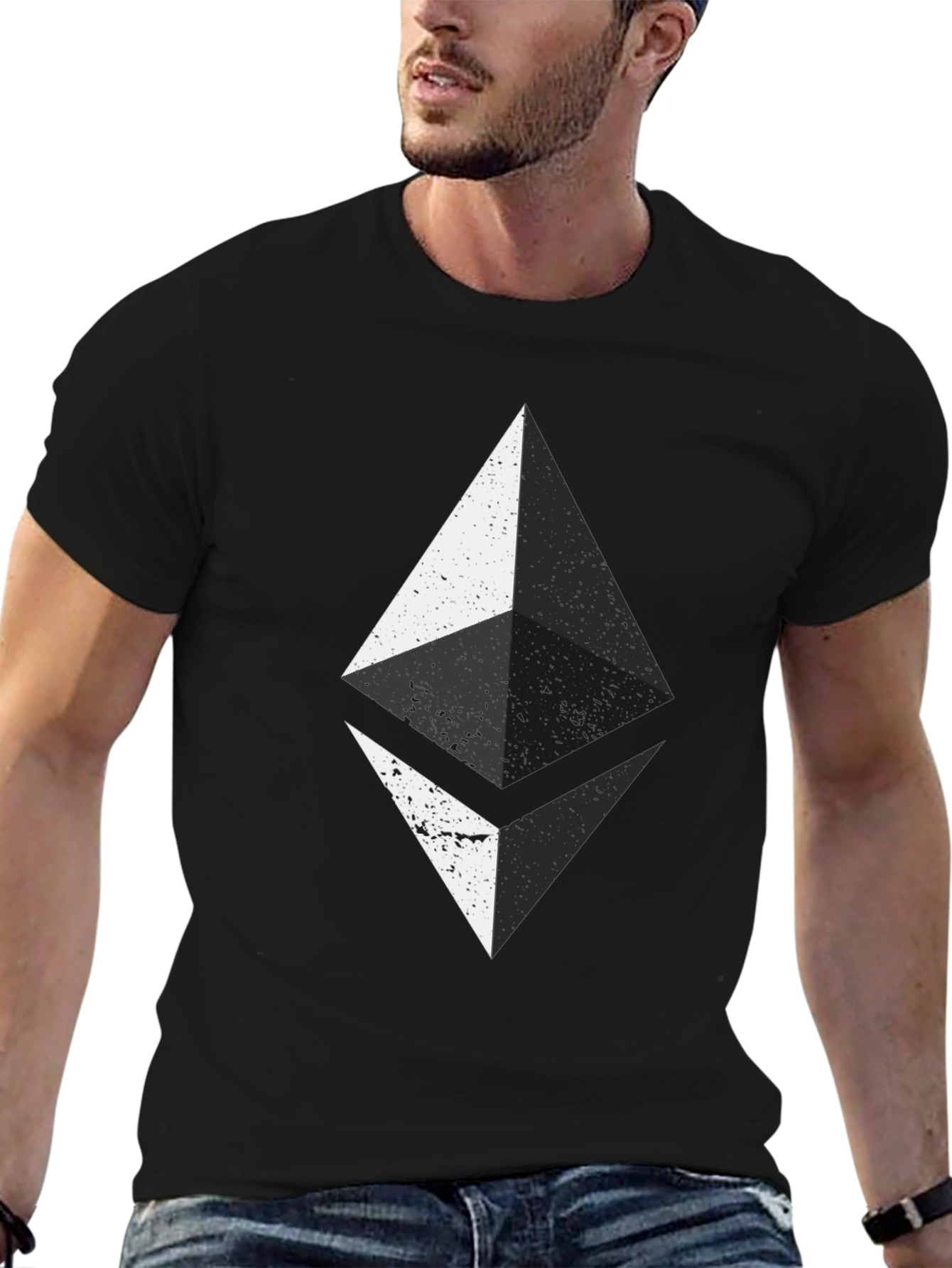 Ethereum Crypto Distressed Graphic Tee - Black Cotton T-Shirt