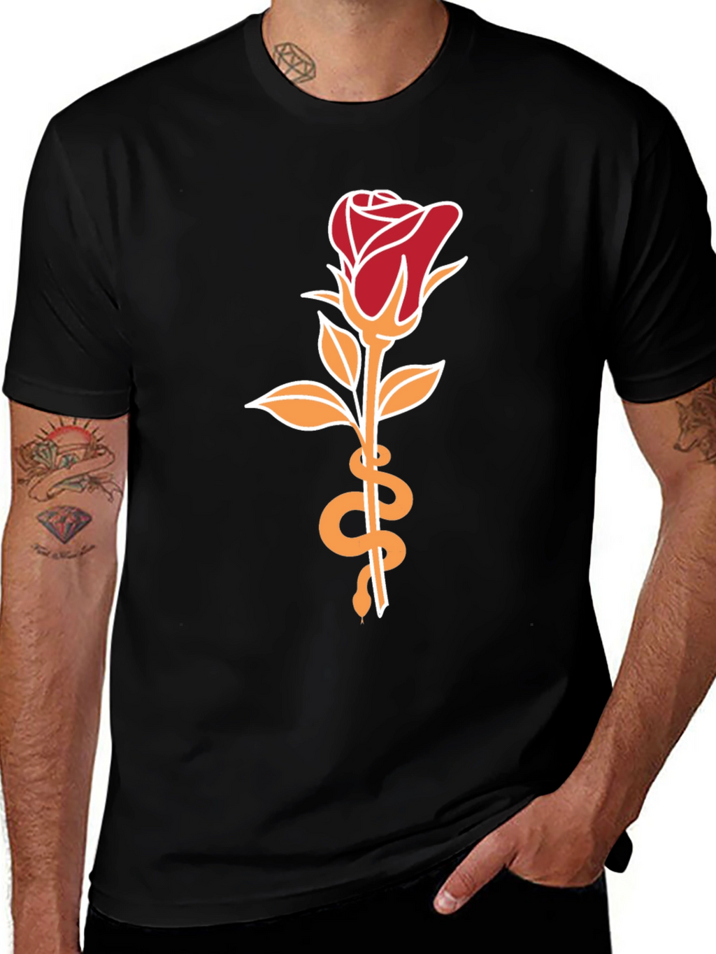 Rose & Snake Graphic Tee - Stylish Unisex T-Shirt