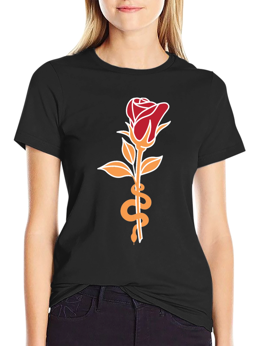 Rose & Snake Graphic Tee - Stylish Unisex T-Shirt