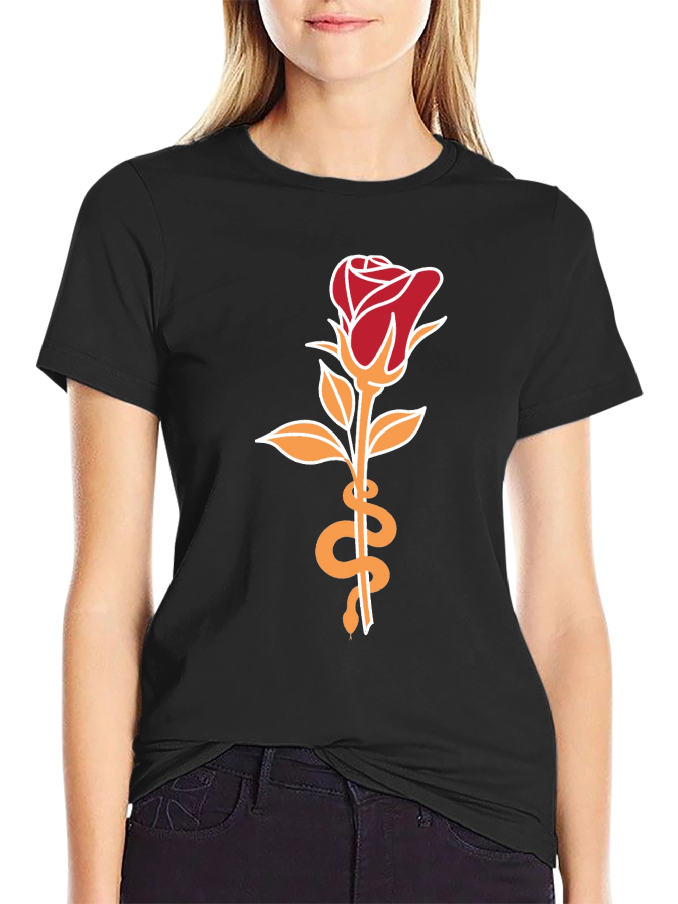 Rose & Snake Graphic Tee - Stylish Unisex T-Shirt