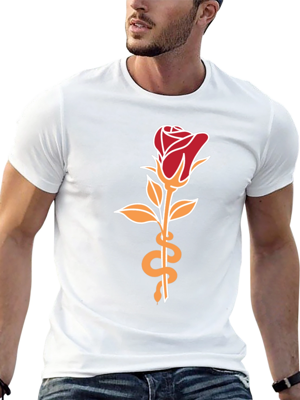 Rose & Snake Graphic Tee - Stylish Unisex T-Shirt