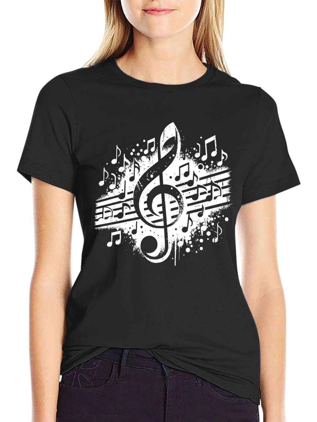 Music Note Graphic Tee - Black Cotton Blend
