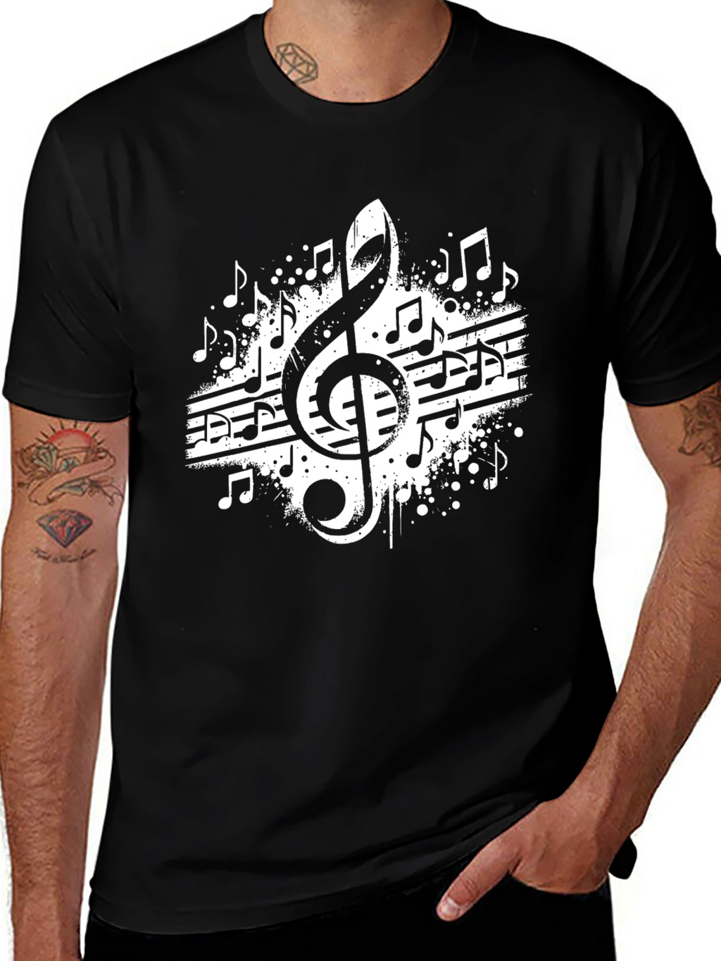 Music Note Graphic Tee - Black Cotton Blend