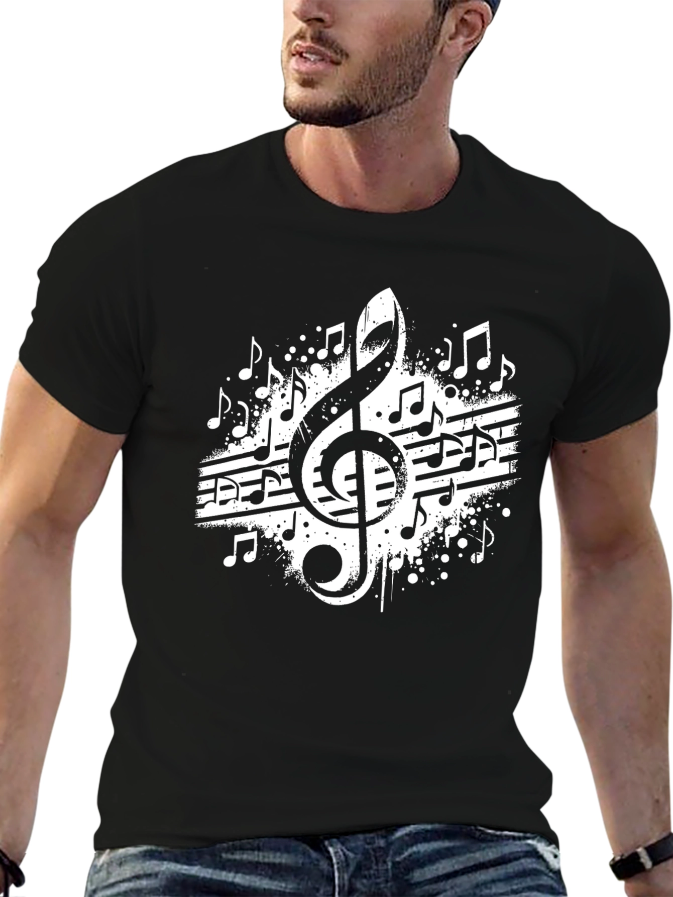 Music Note Graphic Tee - Black Cotton Blend