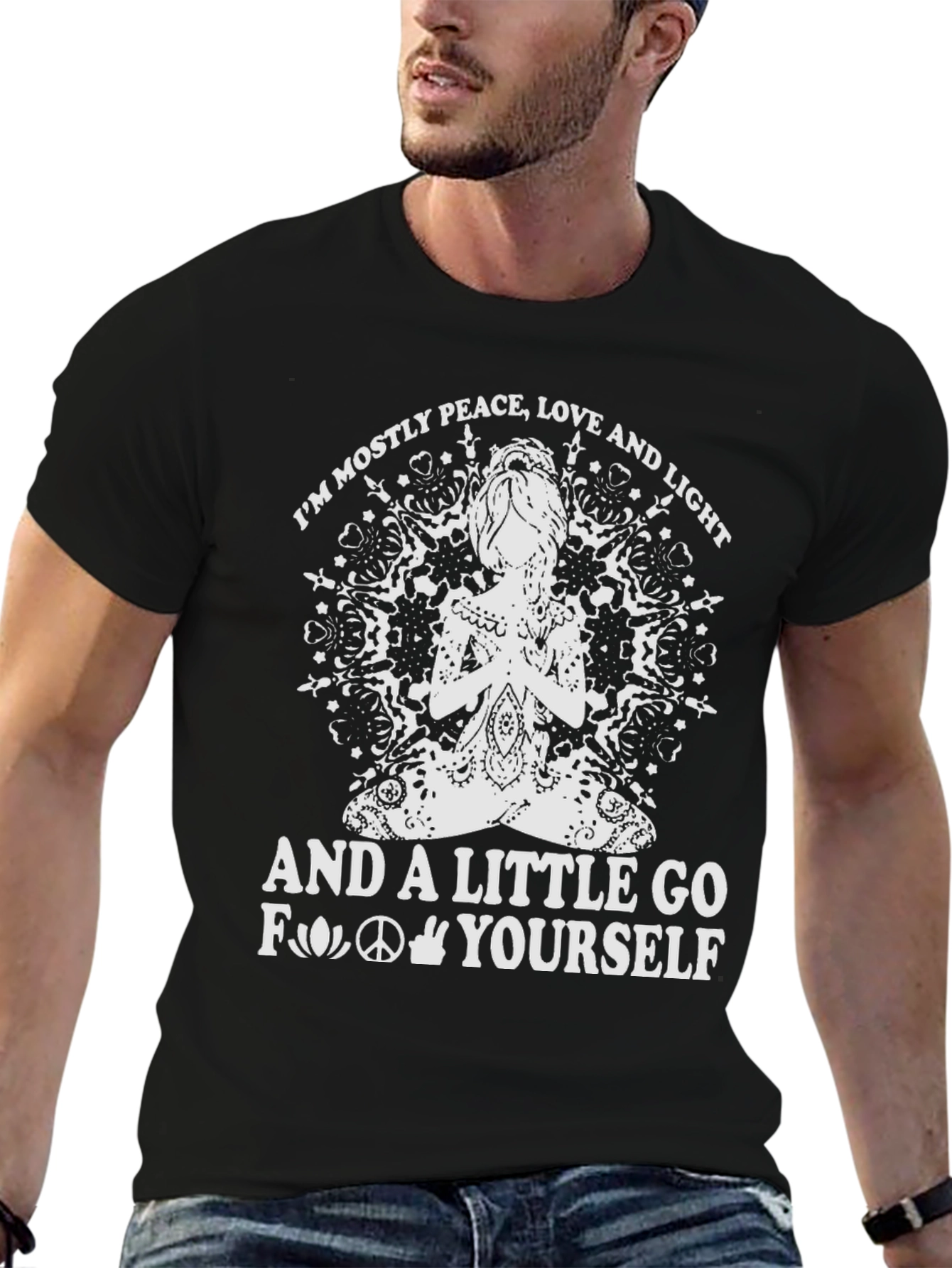 Peace Love Light Graphic Tee - Black Cotton Blend T-Shirt