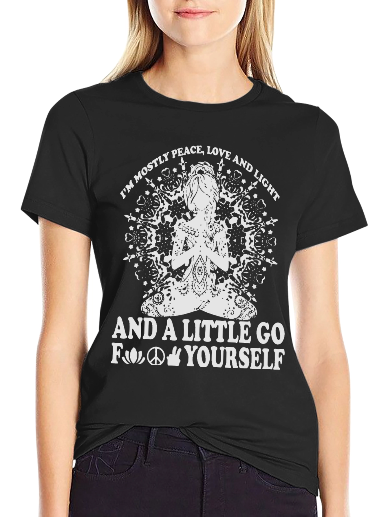 Peace Love Light Graphic Tee - Black Cotton Blend T-Shirt