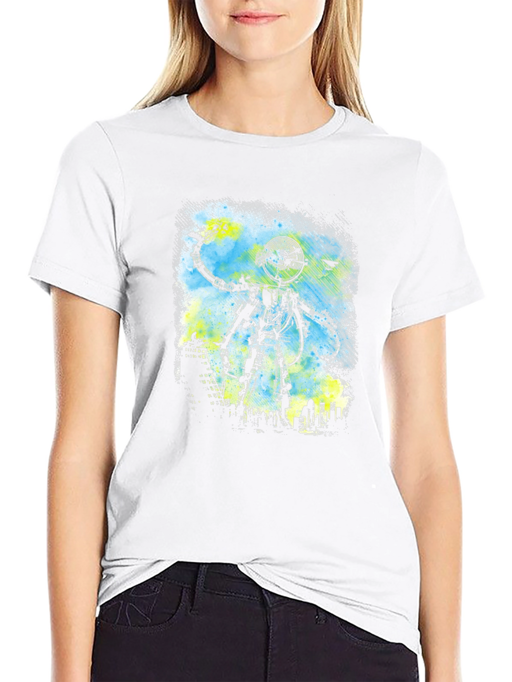 Robot Cityscape Black Graphic Tee