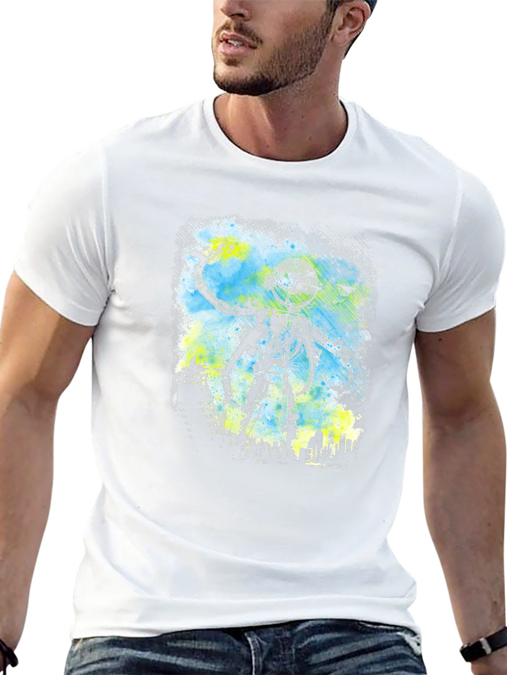 Robot Cityscape Black Graphic Tee