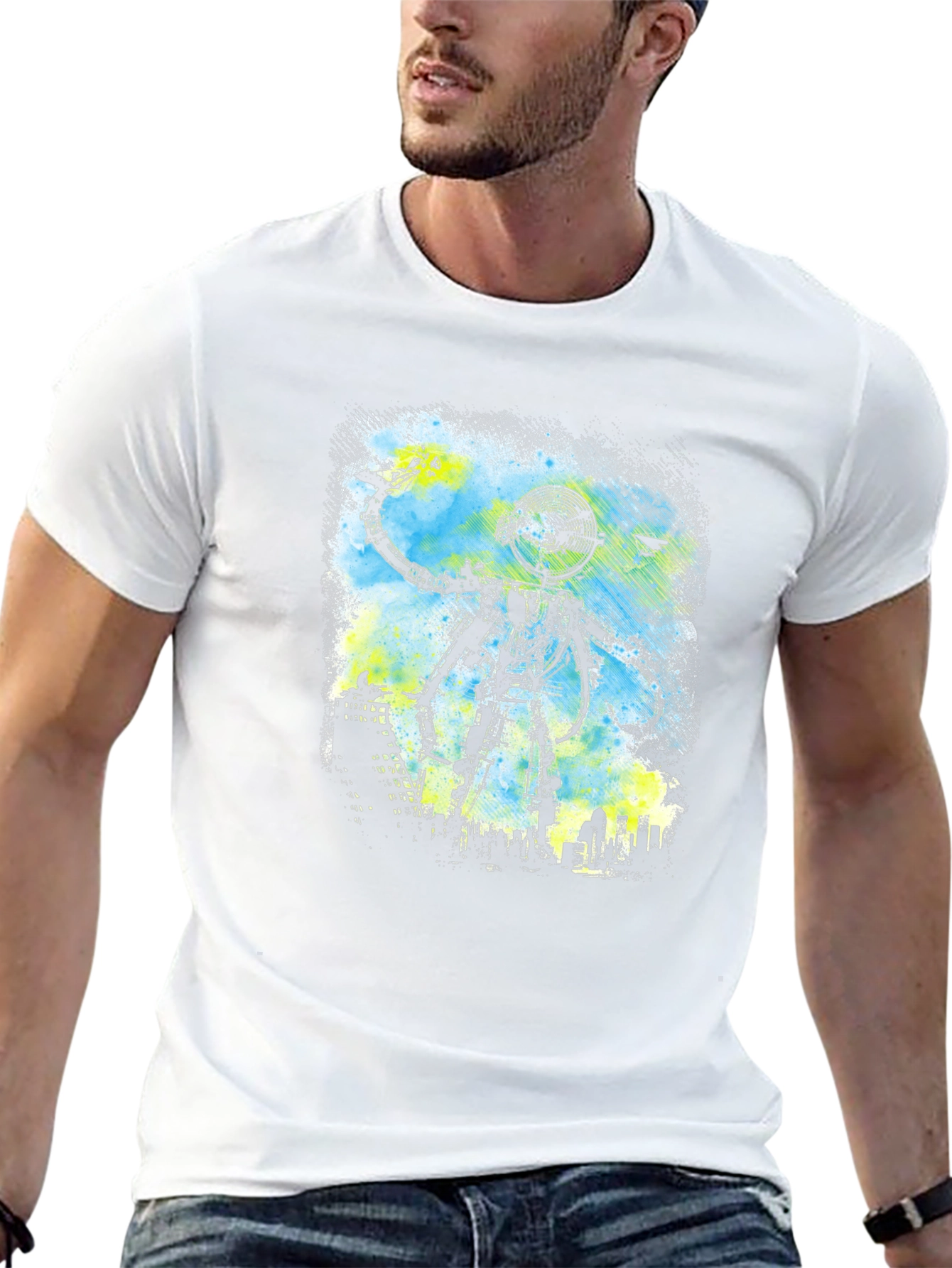 Robot Cityscape Black Graphic Tee
