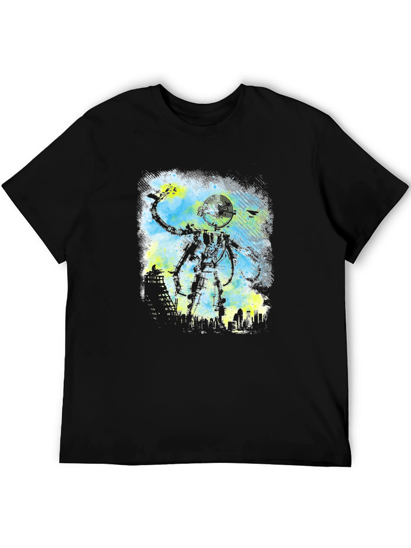 Robot Cityscape Black Graphic Tee
