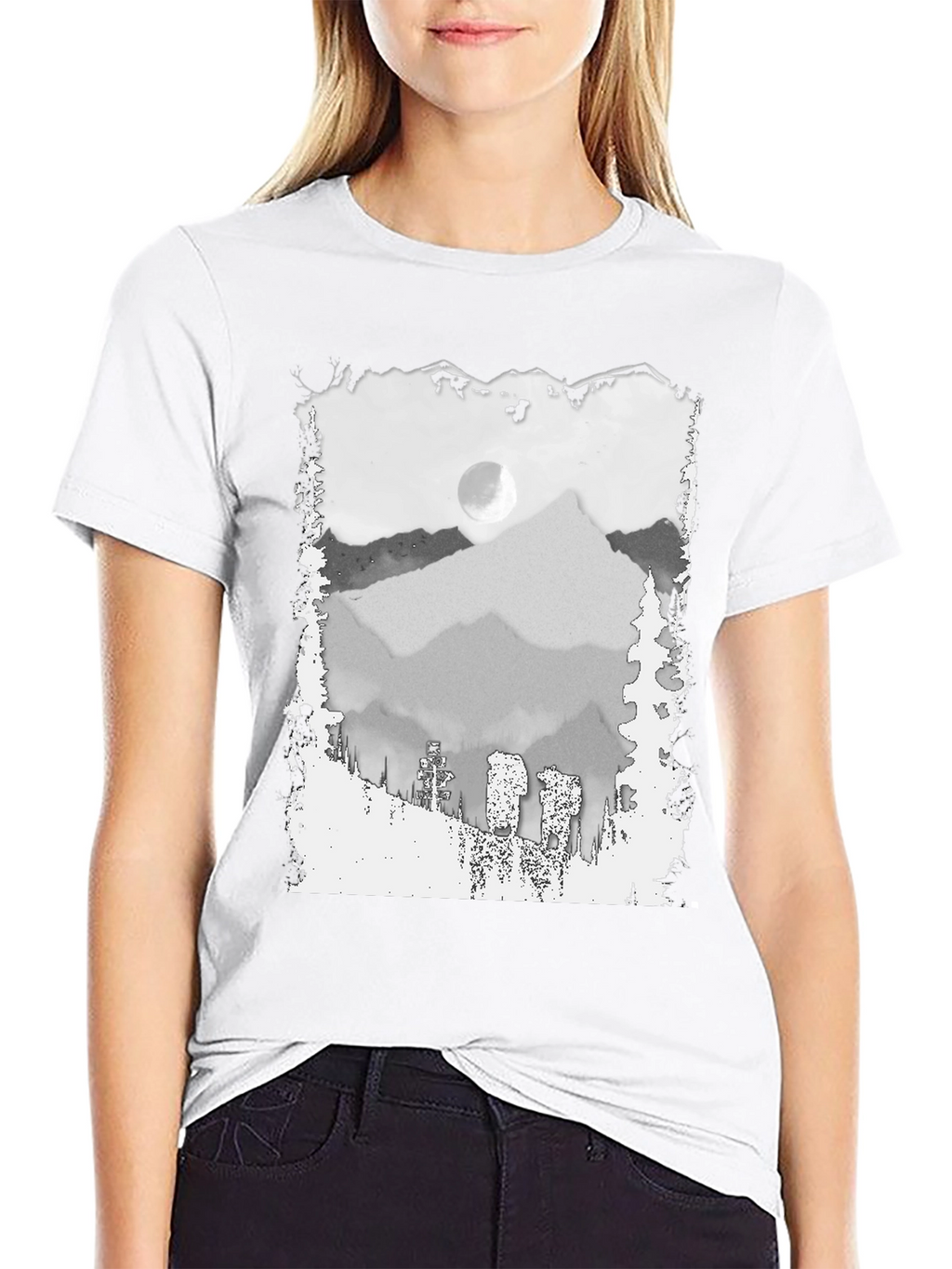 Mountain Scene Graphic Tee - Trendy Black T-Shirt