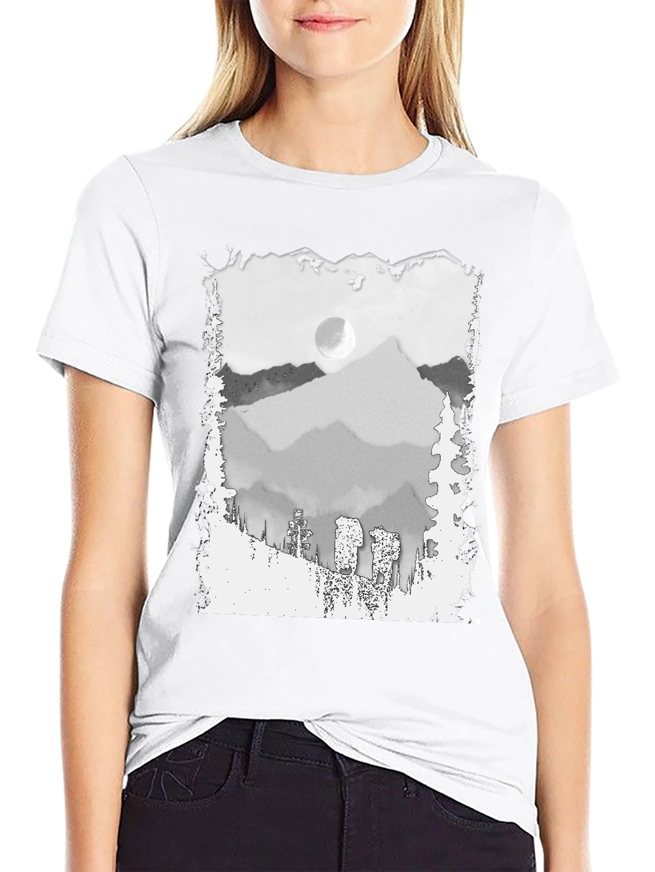 Mountain Scene Graphic Tee - Trendy Black T-Shirt