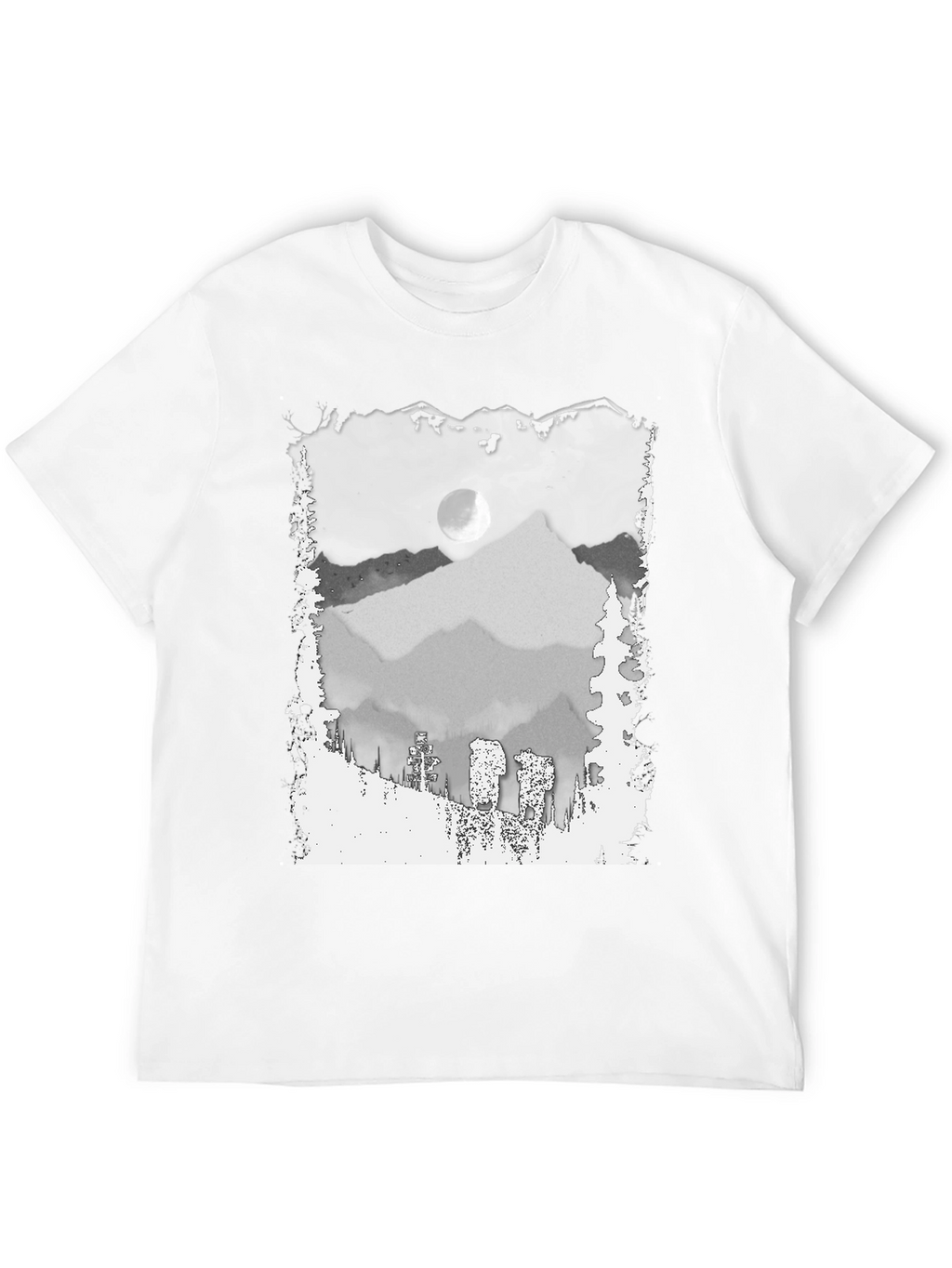 Mountain Scene Graphic Tee - Trendy Black T-Shirt