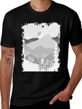 Mountain Scene Graphic Tee - Trendy Black T-Shirt