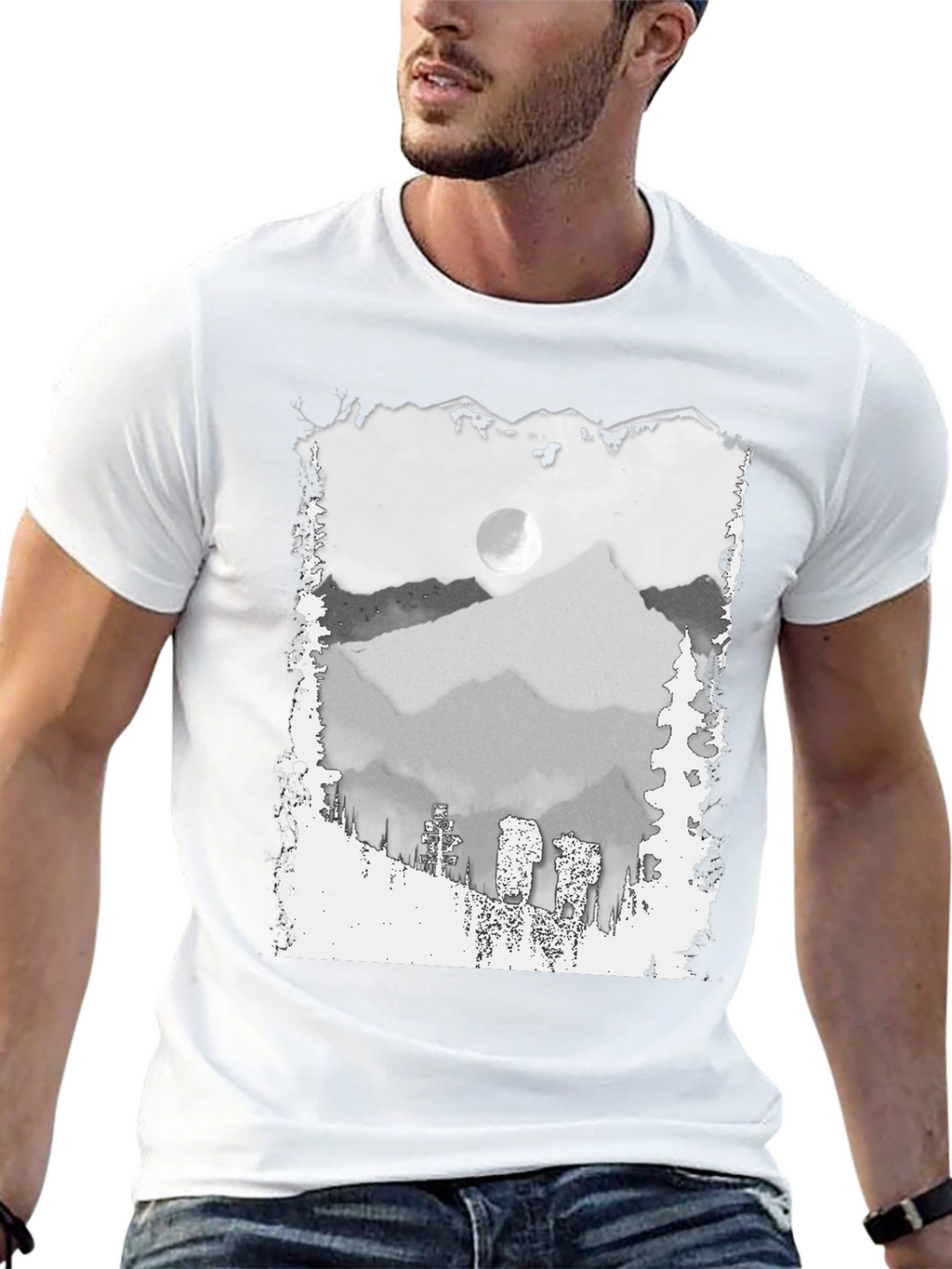 Mountain Scene Graphic Tee - Trendy Black T-Shirt