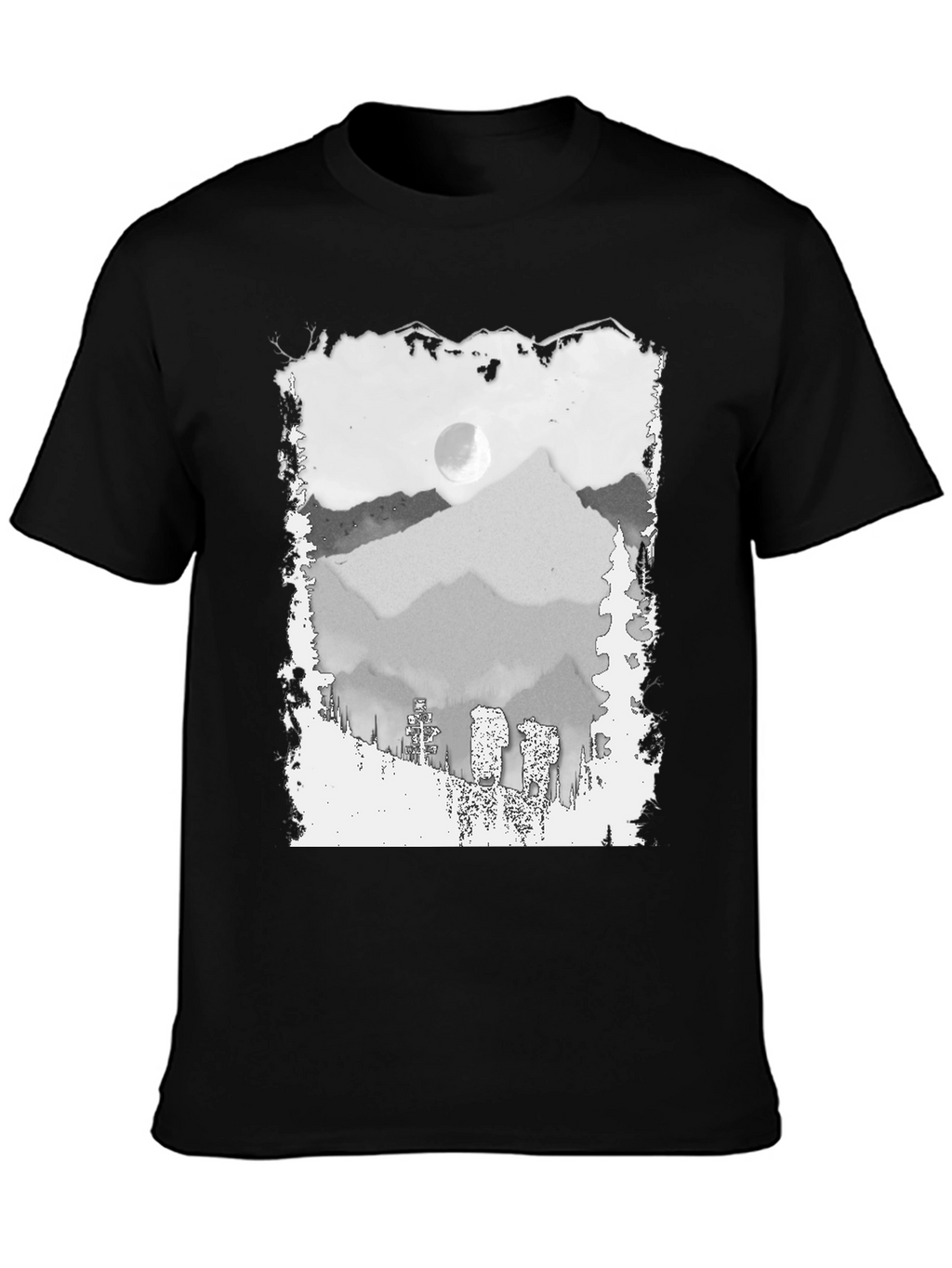 Mountain Scene Graphic Tee - Trendy Black T-Shirt