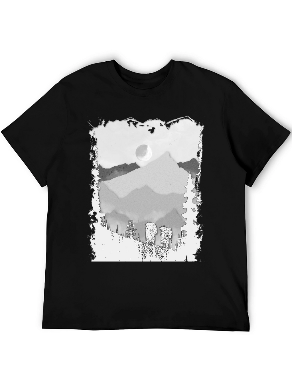 Mountain Scene Graphic Tee - Trendy Black T-Shirt