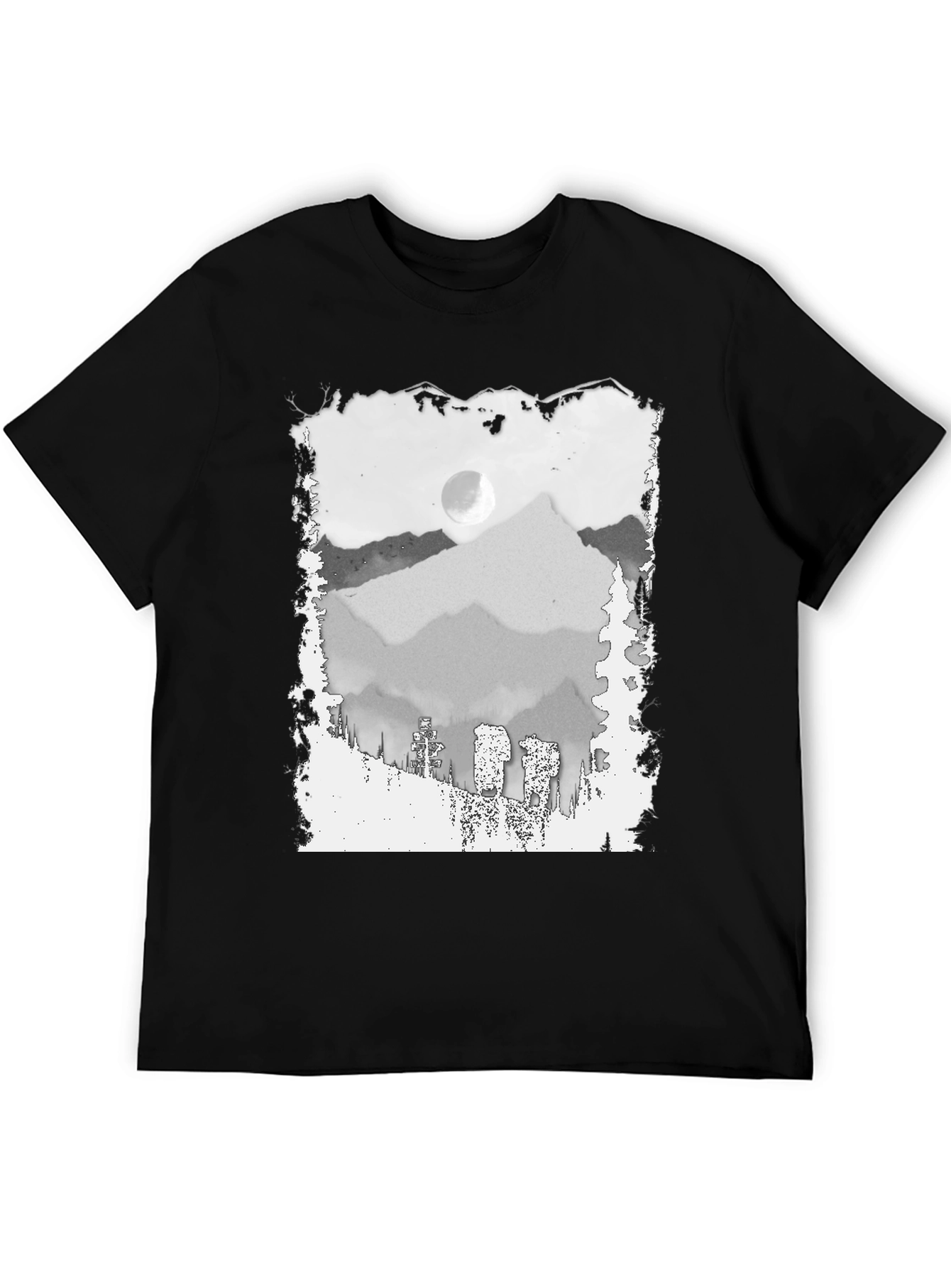 Mountain Scene Graphic Tee - Trendy Black T-Shirt