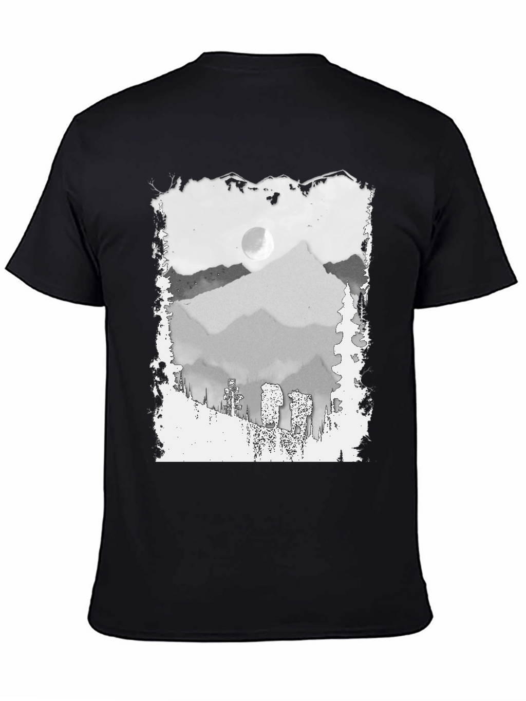 Mountain Scene Graphic Tee - Trendy Black T-Shirt