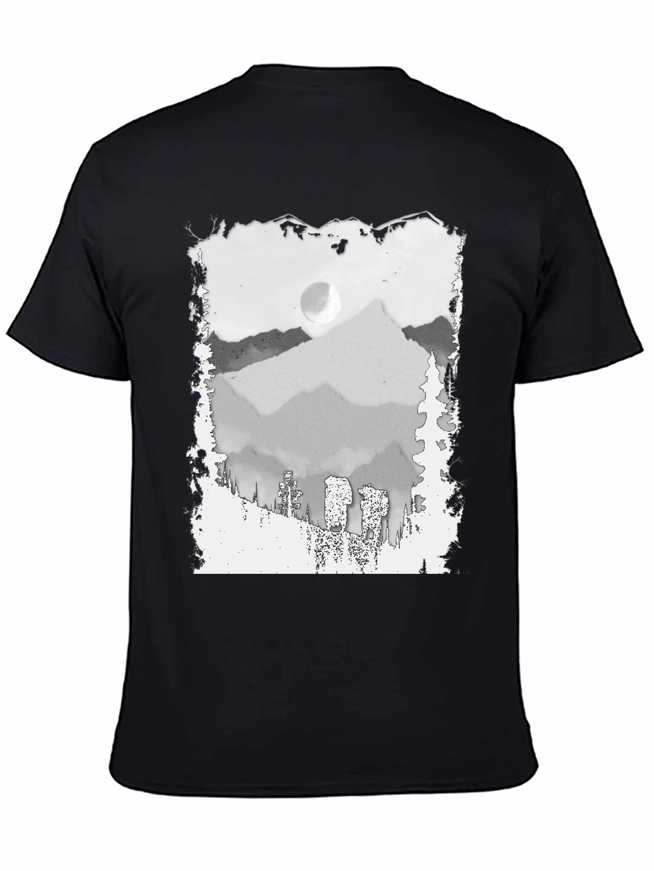 Mountain Scene Graphic Tee - Trendy Black T-Shirt
