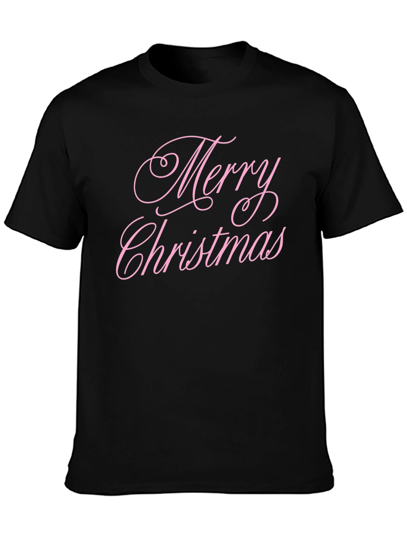 Merry Christmas Pink Script Black T-Shirt
