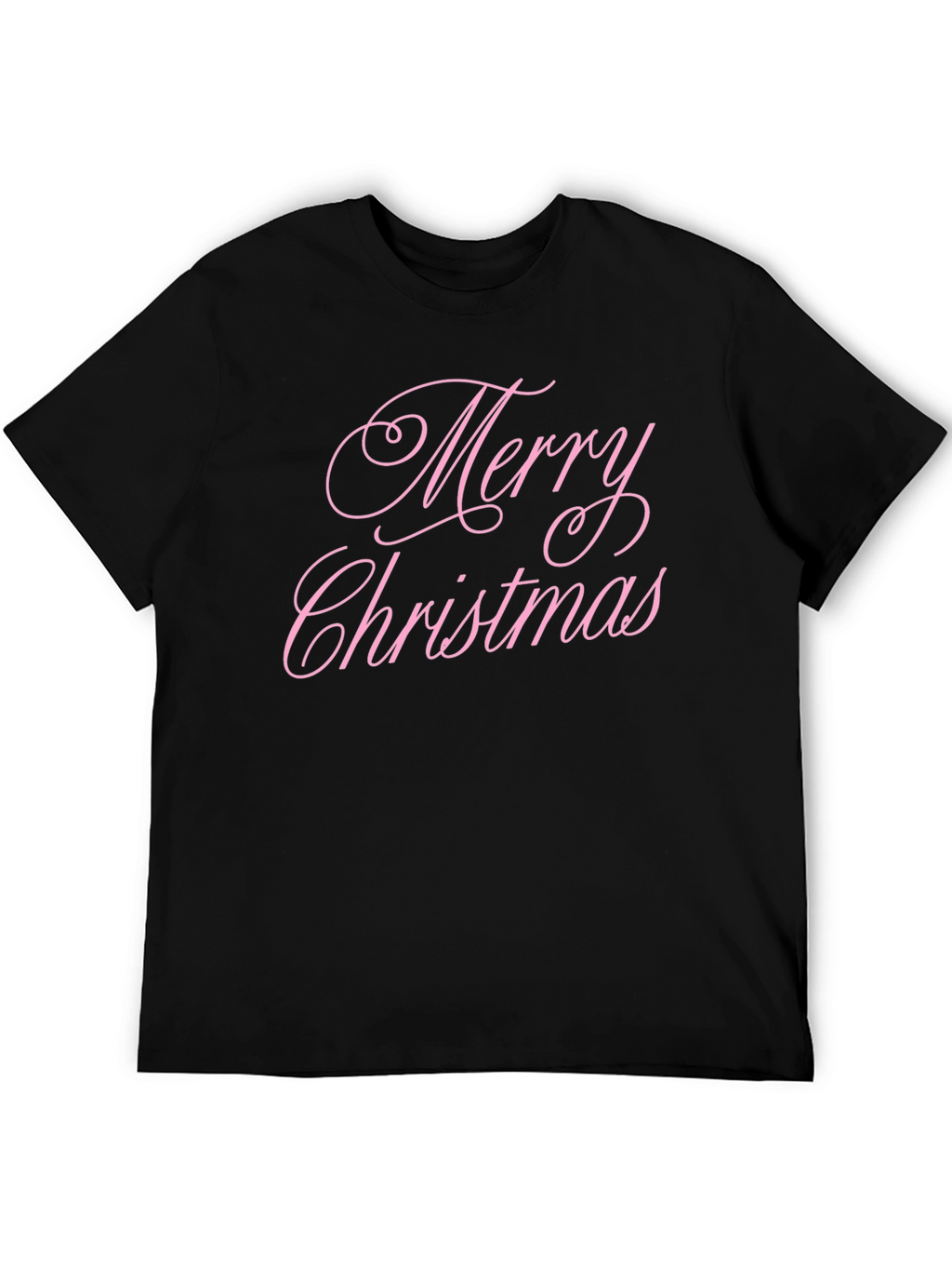Merry Christmas Pink Script Black T-Shirt