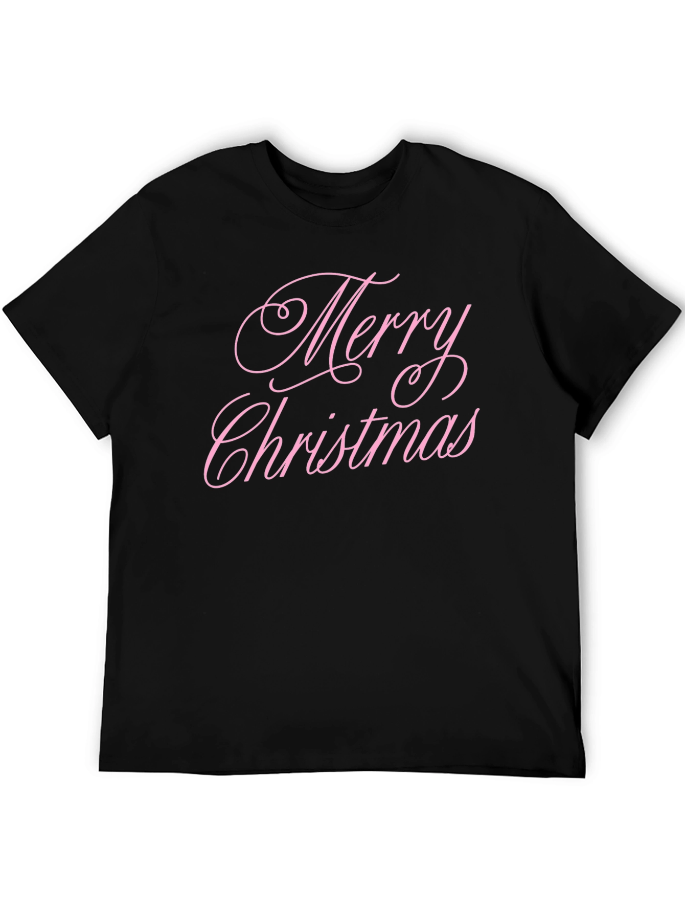 Merry Christmas Pink Script Black T-Shirt