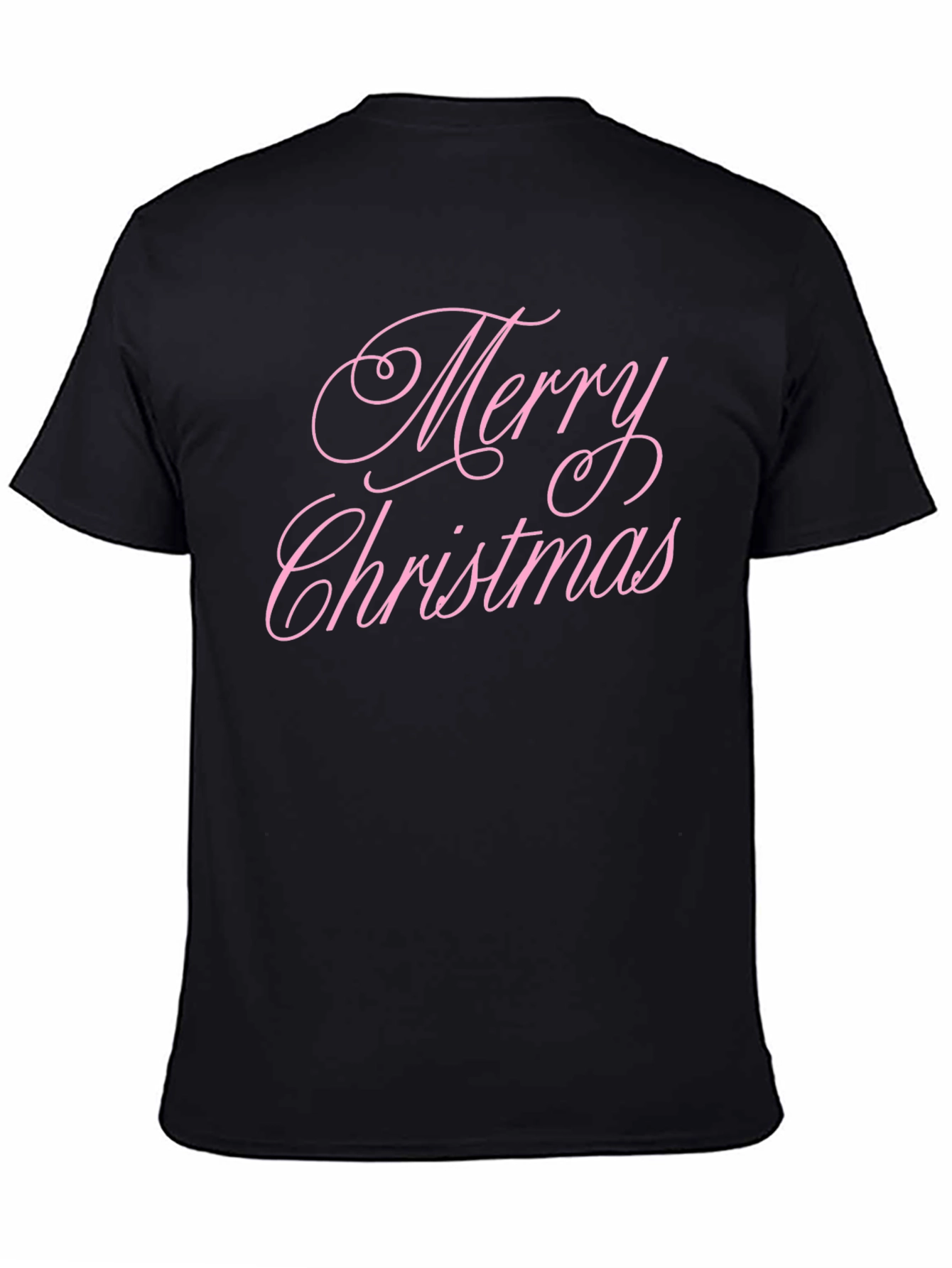 Merry Christmas Pink Script Black T-Shirt