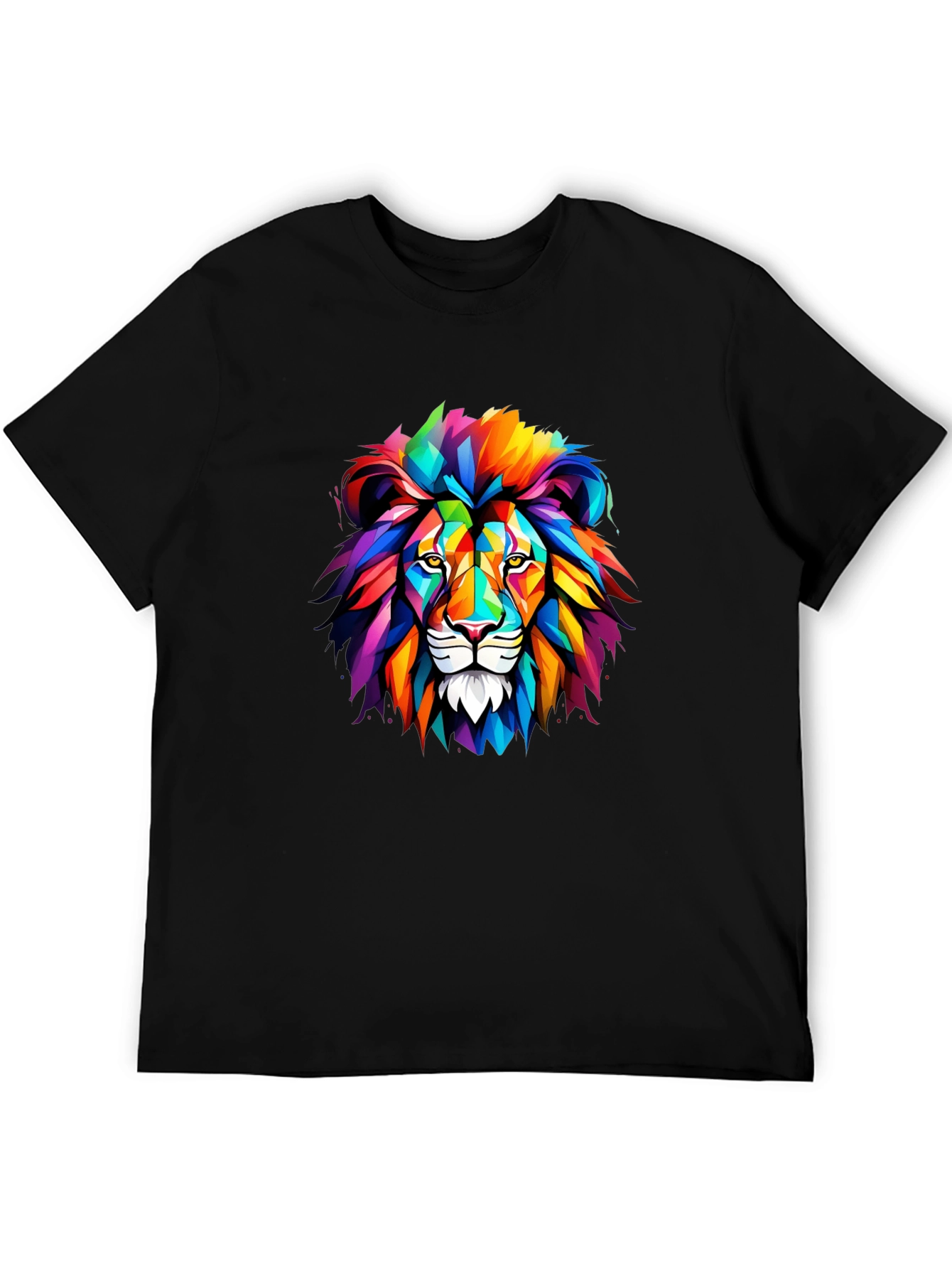 Mens Black T-Shirt with Colorful Lion Graphic