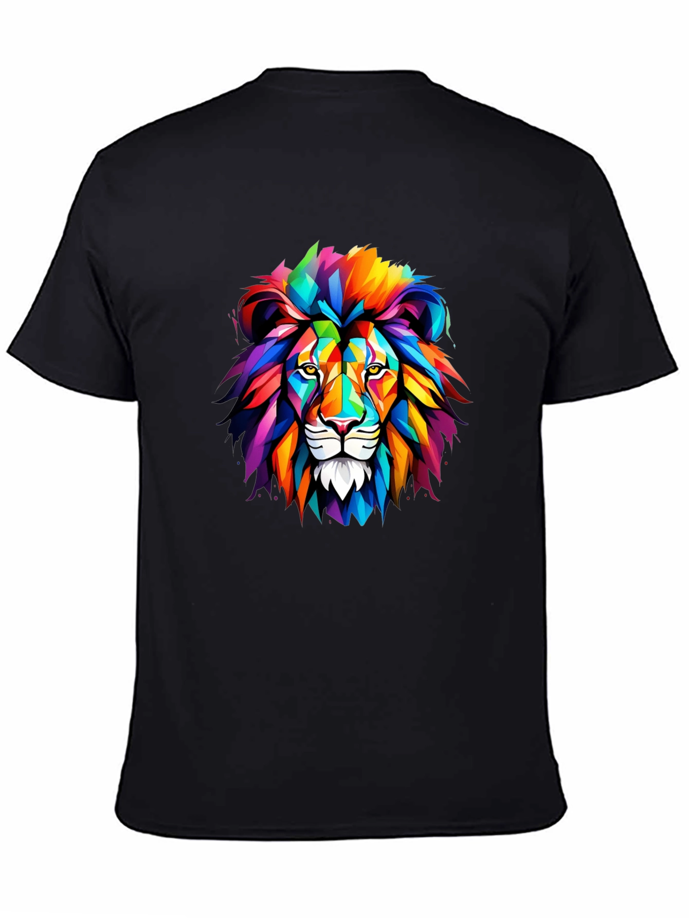 Mens Black T-Shirt with Colorful Lion Graphic