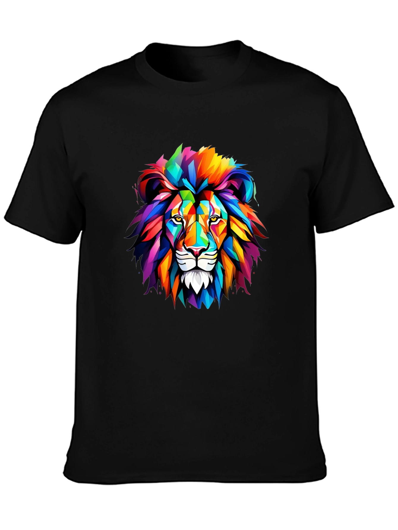 Mens Black T-Shirt with Colorful Lion Graphic