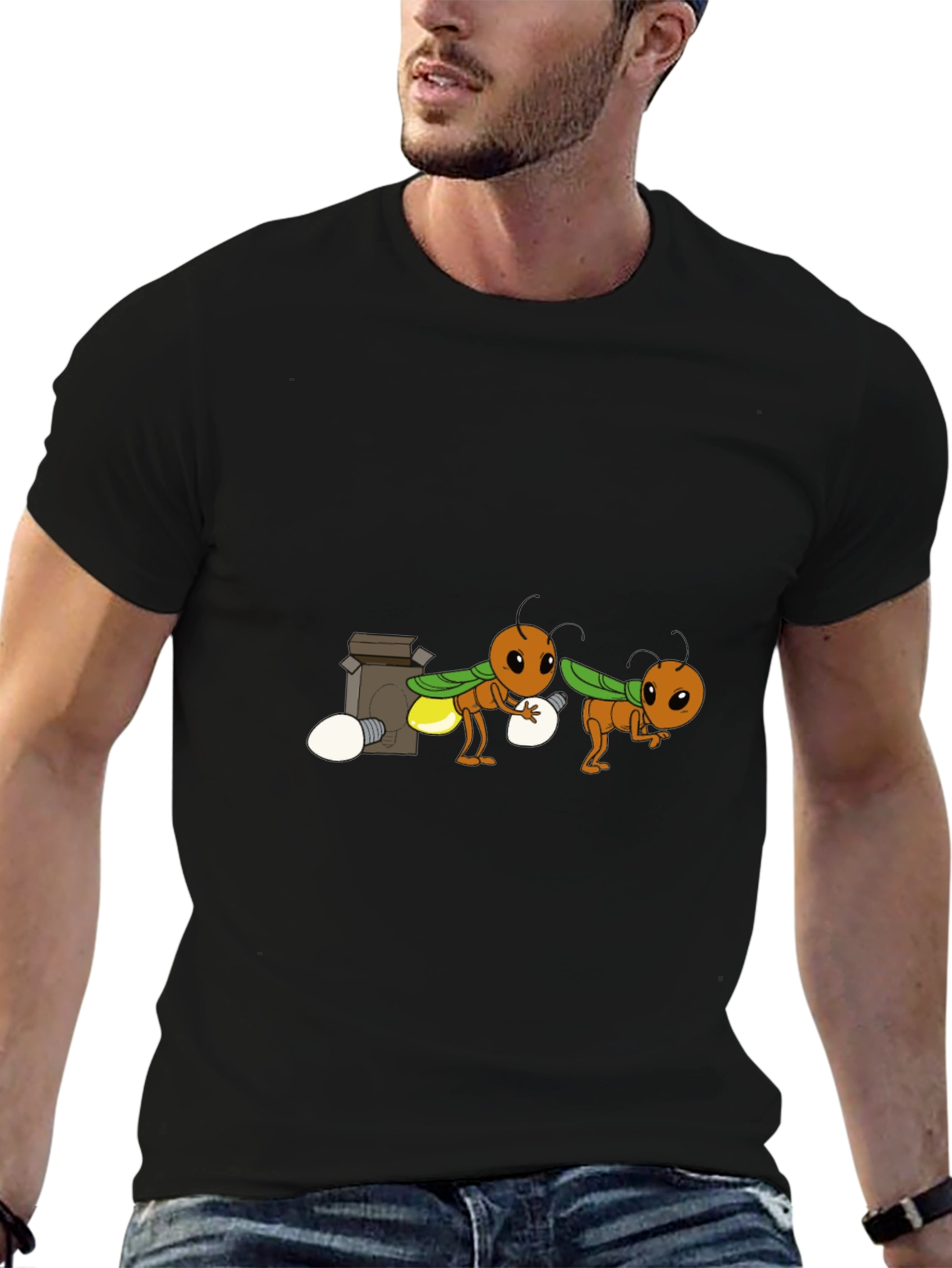 Cartoon Firefly Graphic Tee - Black