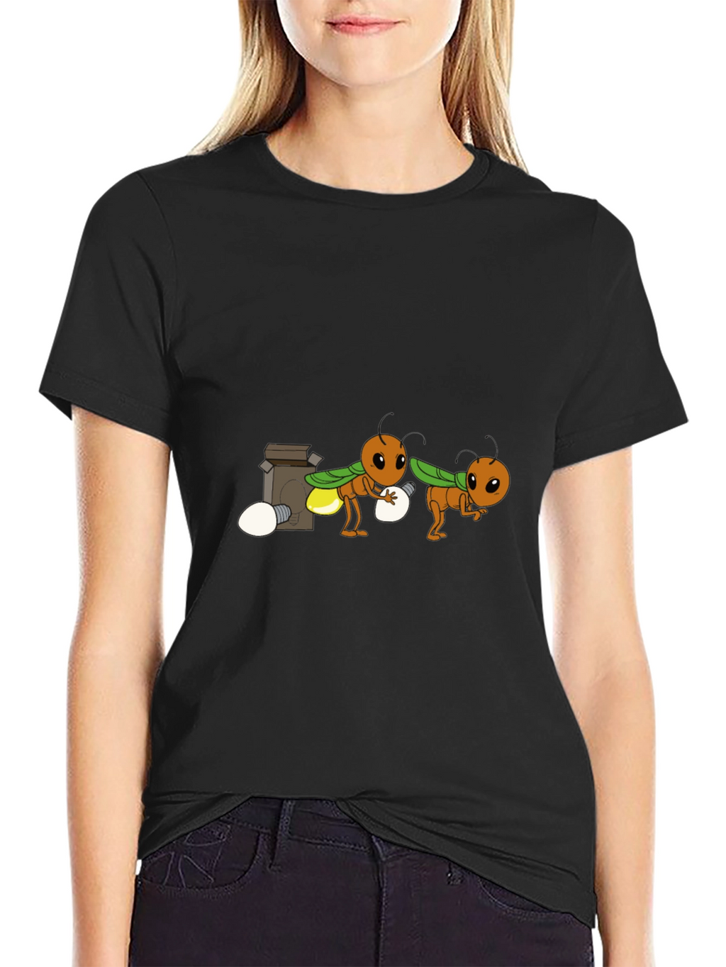 Cartoon Firefly Graphic Tee - Black