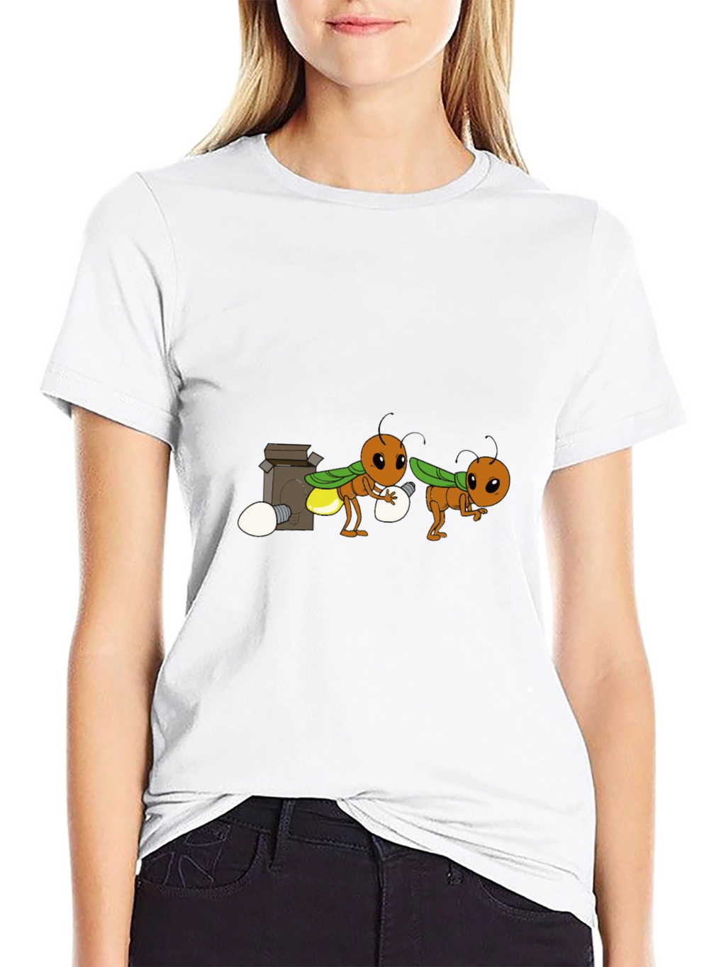 Cartoon Firefly Graphic Tee - Black