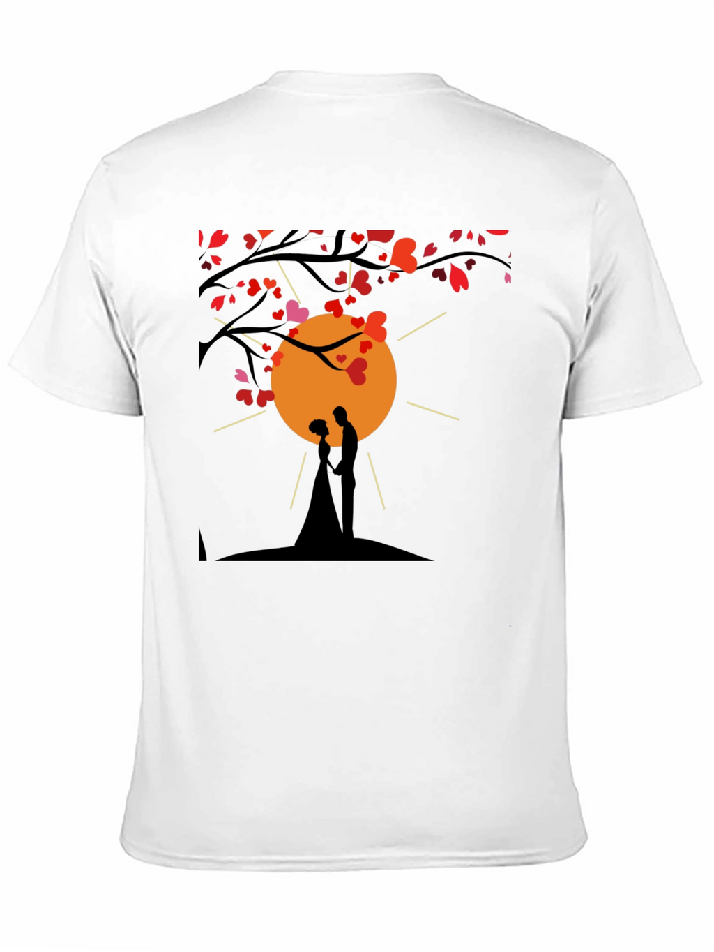 Romantic Couple Silhouette Heart Tree Black T-Shirt
